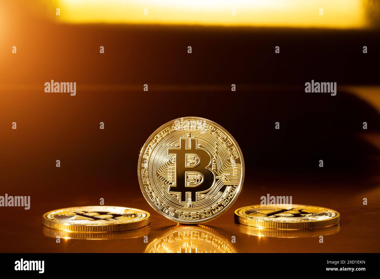 Cryptocurrency bitcoin on dark background. Future coin. Stock Photo