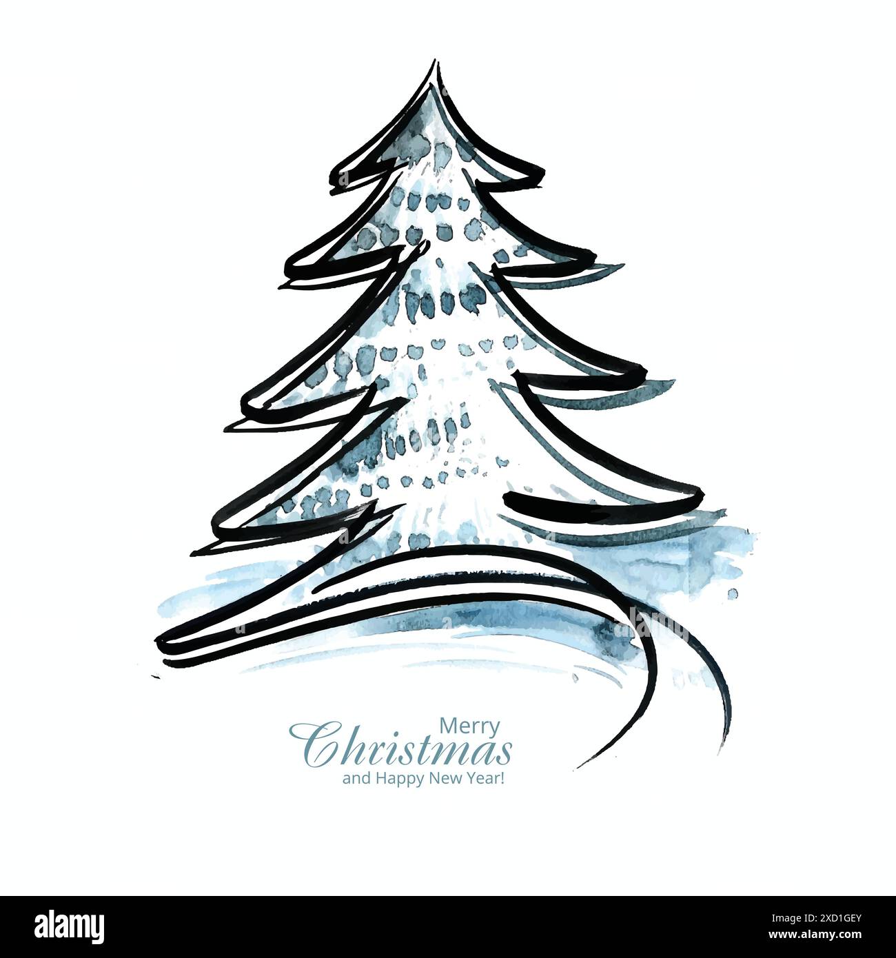 Beautiful artistic christmas line tree card design Stock Vector Image ...