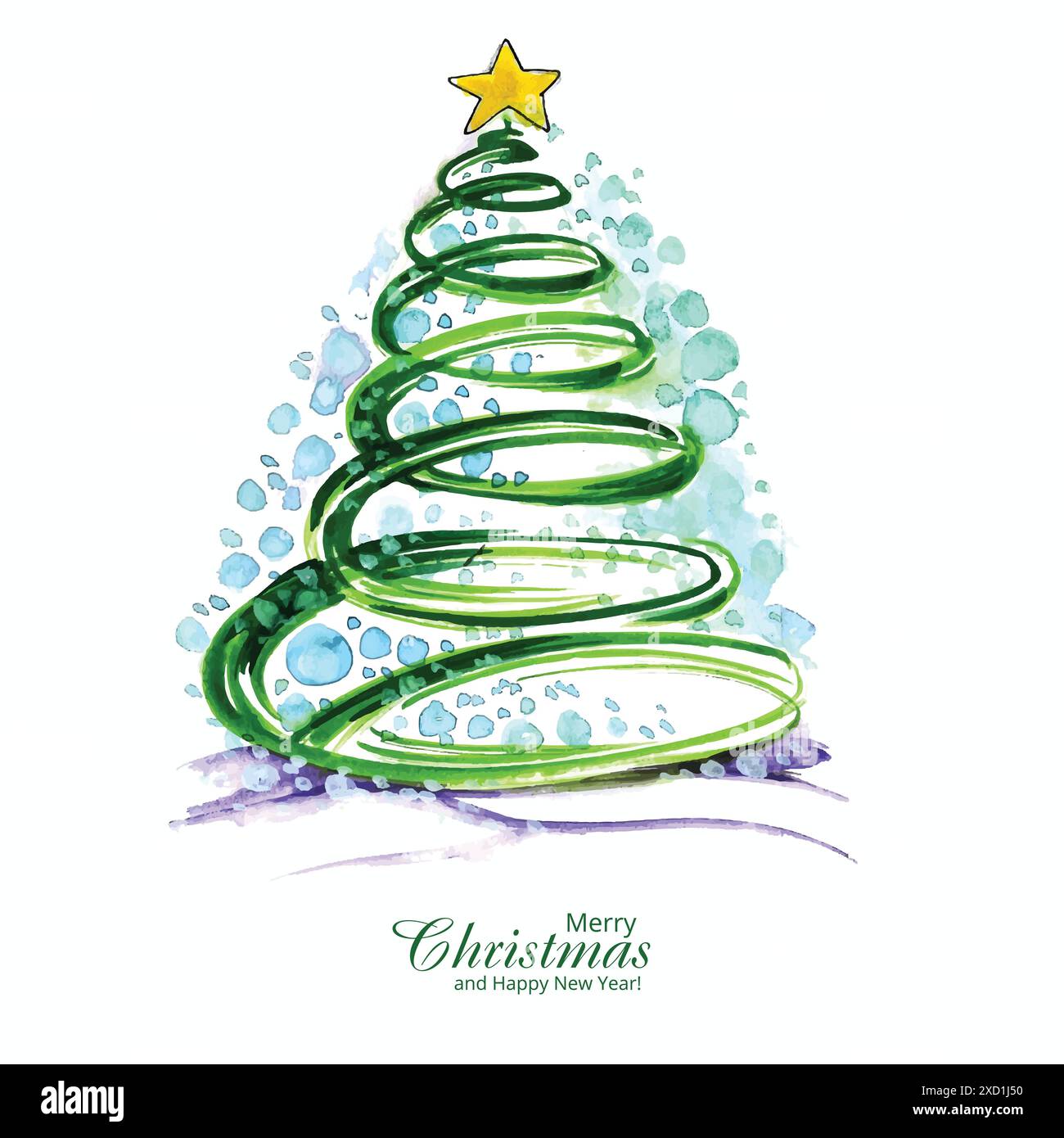Hand draw artistic christmas line tree card design Stock Vector Image ...