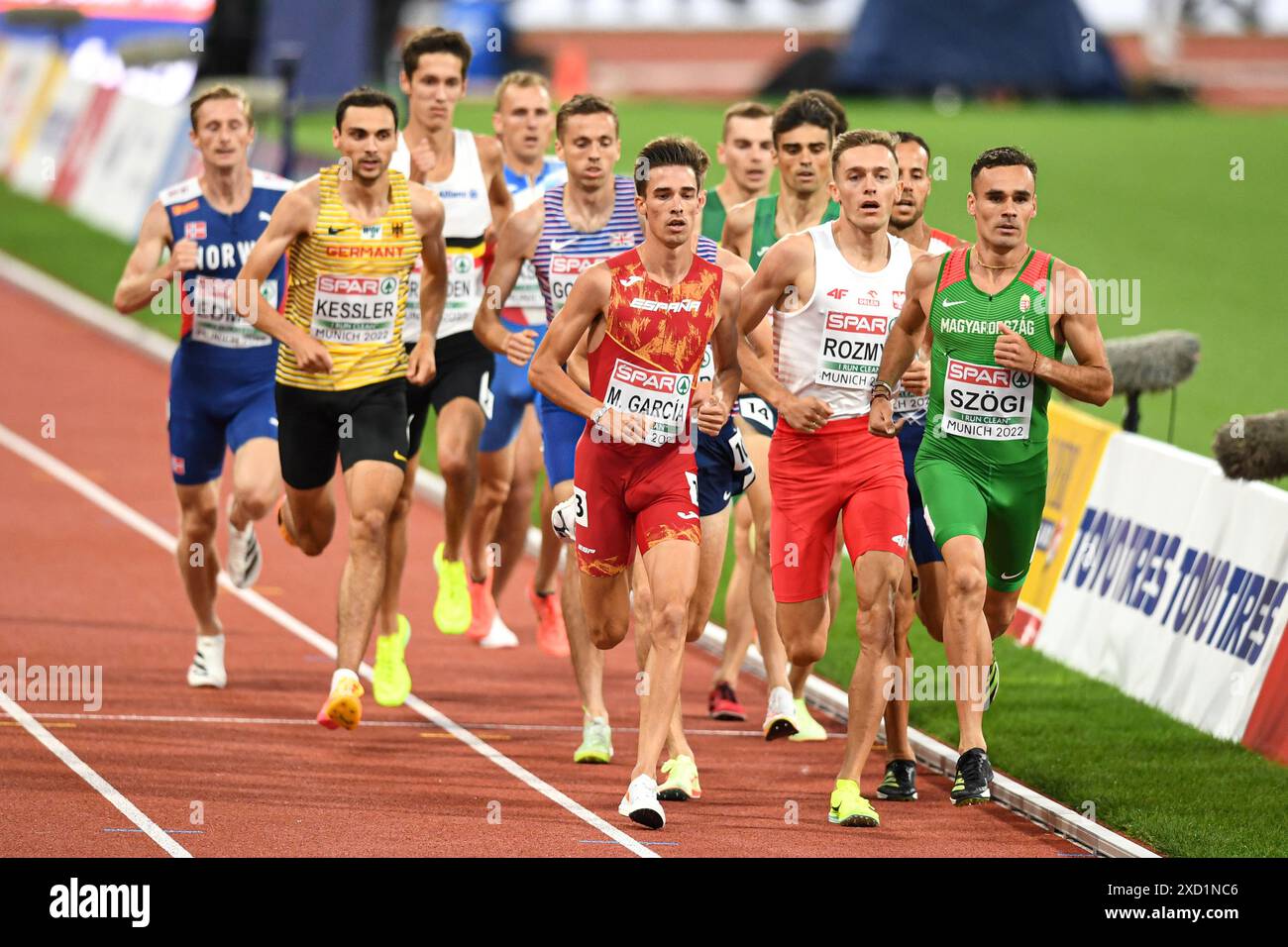 Istvan Szogi (Hungary), Azeddine Habz	(France), Michal Rozmys (Poland). 1500m heats. European Athletics Championships Munich 2022 Stock Photo