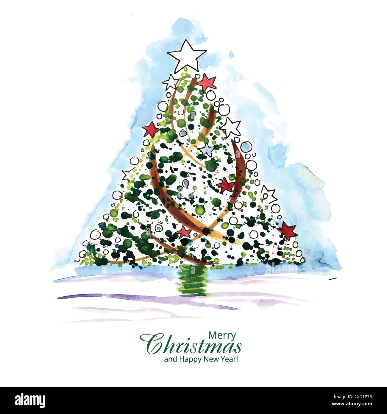 Artistic christmas line tree greeting card design Stock Vector Image ...