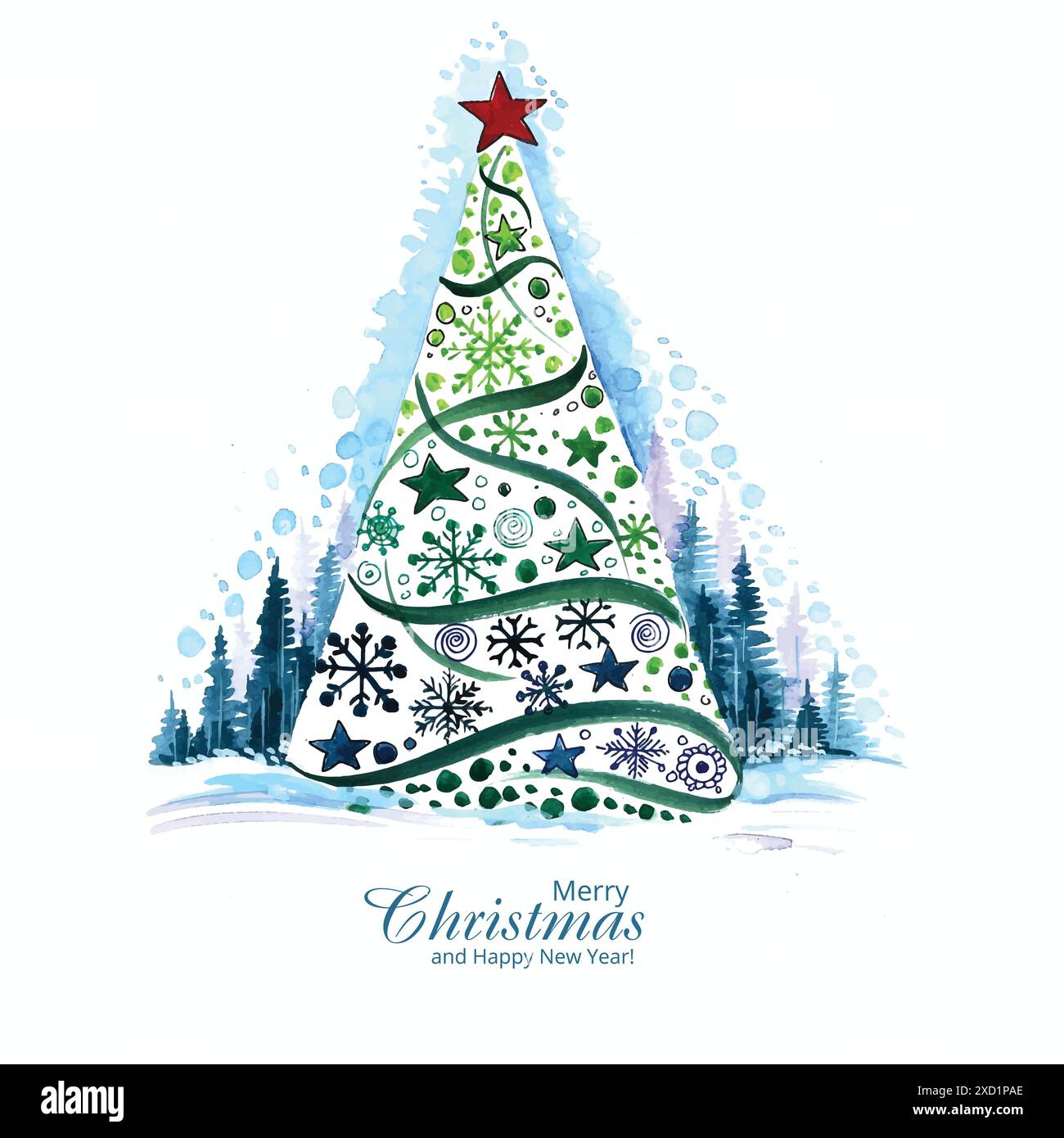Hand draw artistic christmas tree card design Stock Vector Image & Art ...
