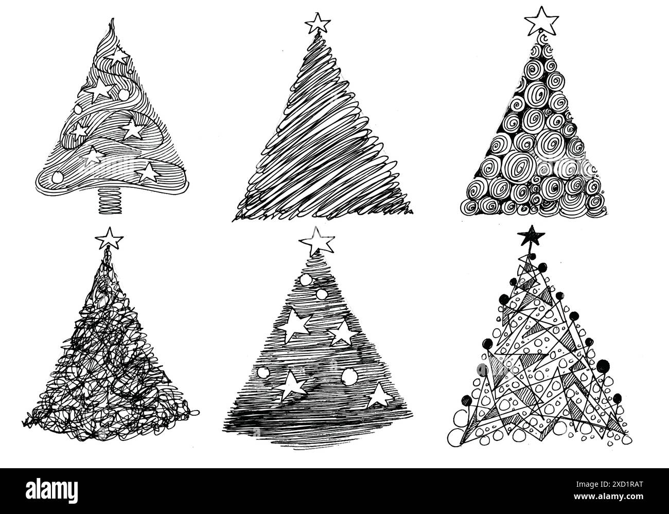 Hand drawn creative christmas sketch tree card set design Stock Vector ...