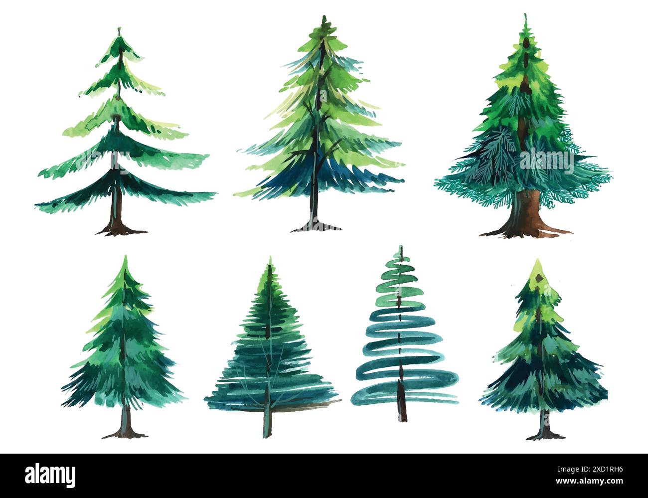 Hand drawn artistic christmas tree collection design Stock Vector
