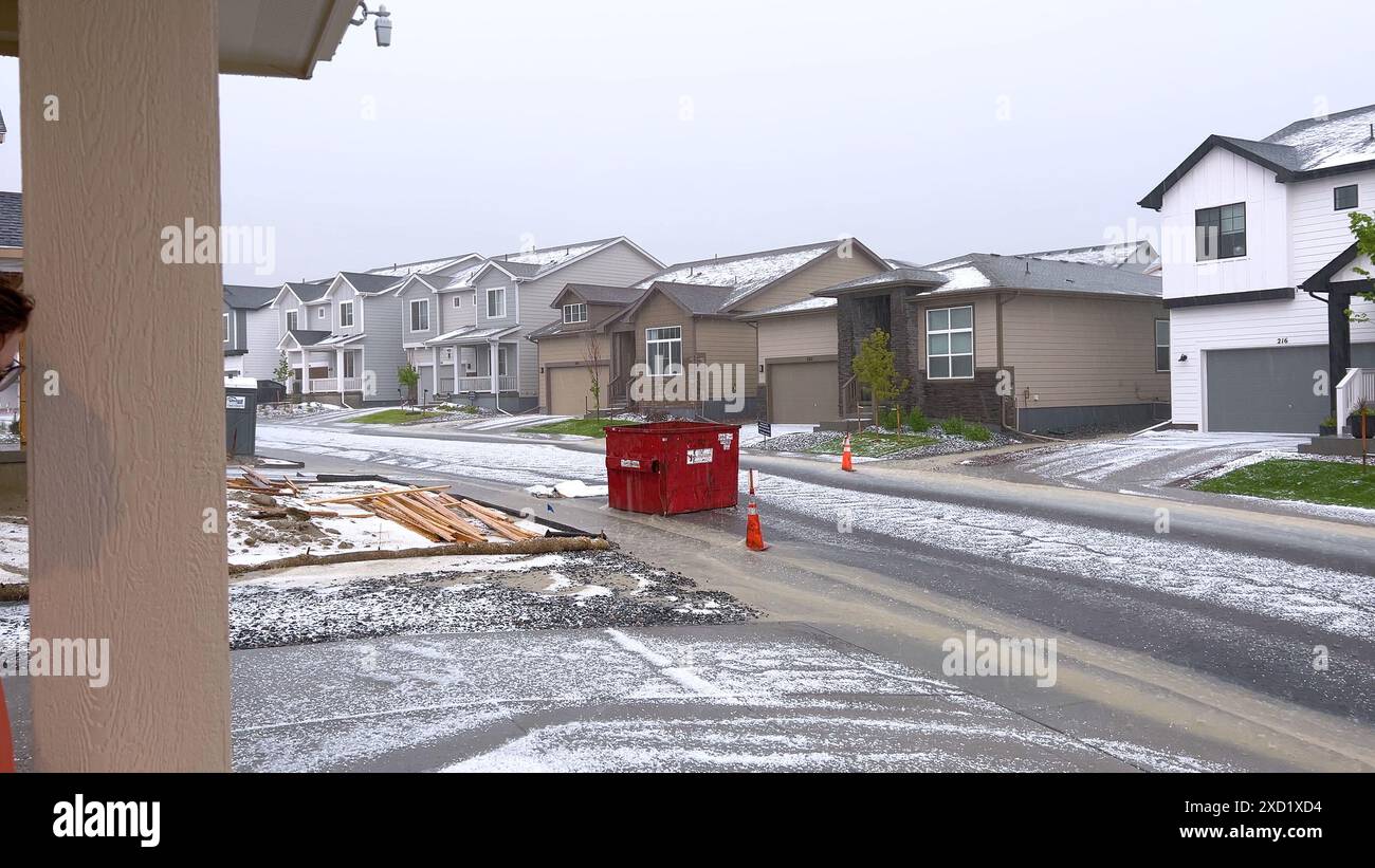 Suburban Neighborhood Covered in Hail After a Storm Stock Photo - Alamy