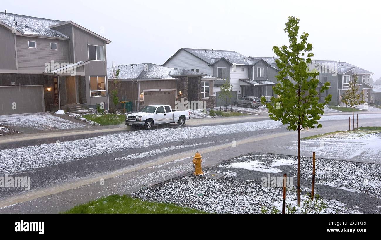 Suburban Neighborhood Covered in Hail After a Storm Stock Photo - Alamy
