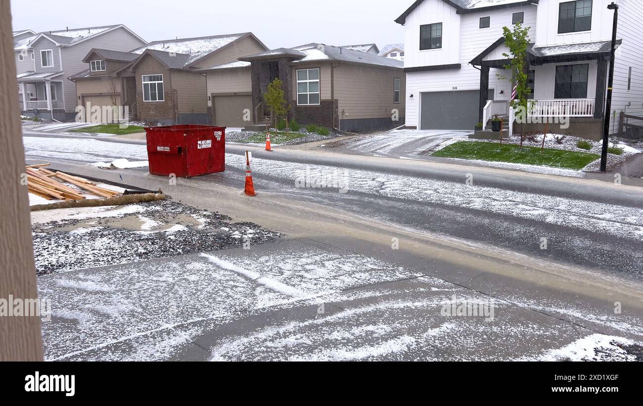 Suburban Neighborhood Covered in Hail After a Storm Stock Photo - Alamy