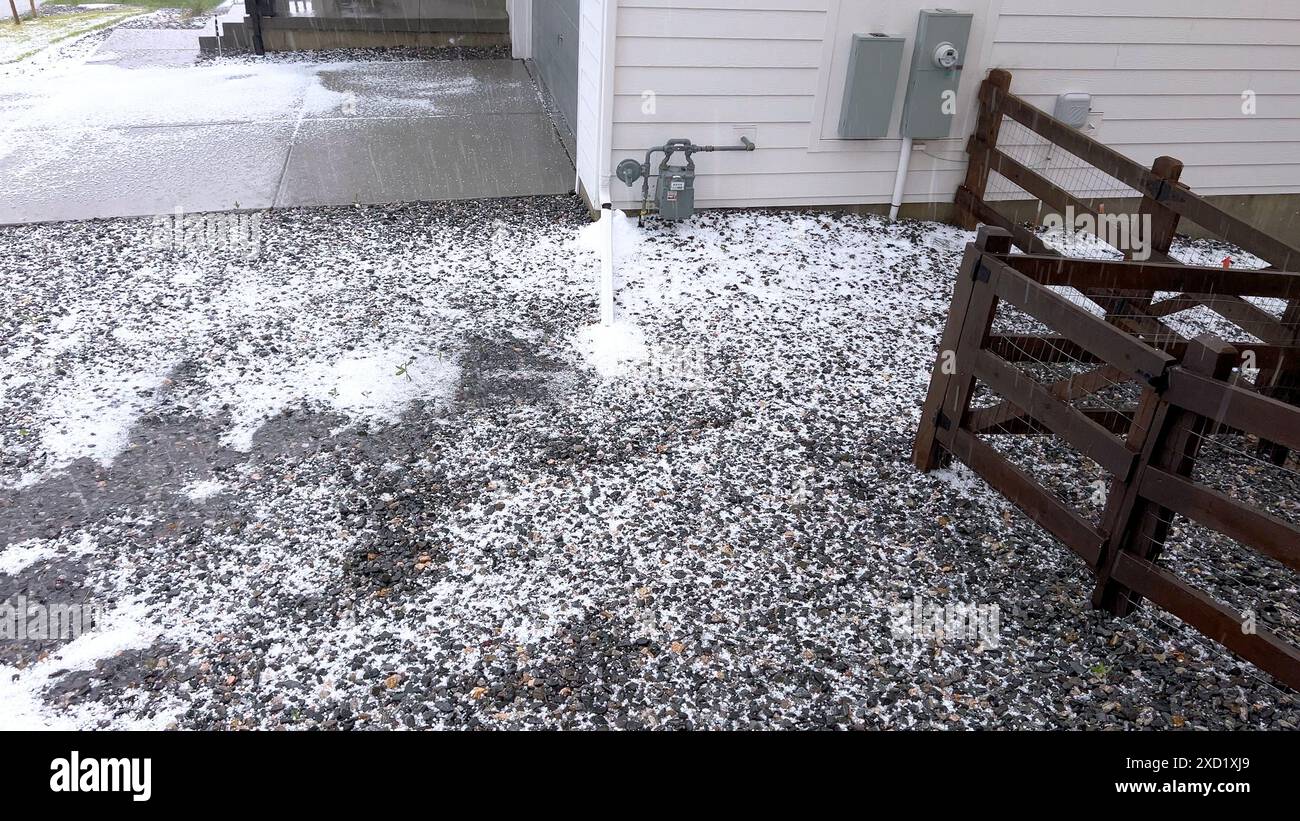 Suburban Neighborhood Covered in Hail After a Storm Stock Photo - Alamy