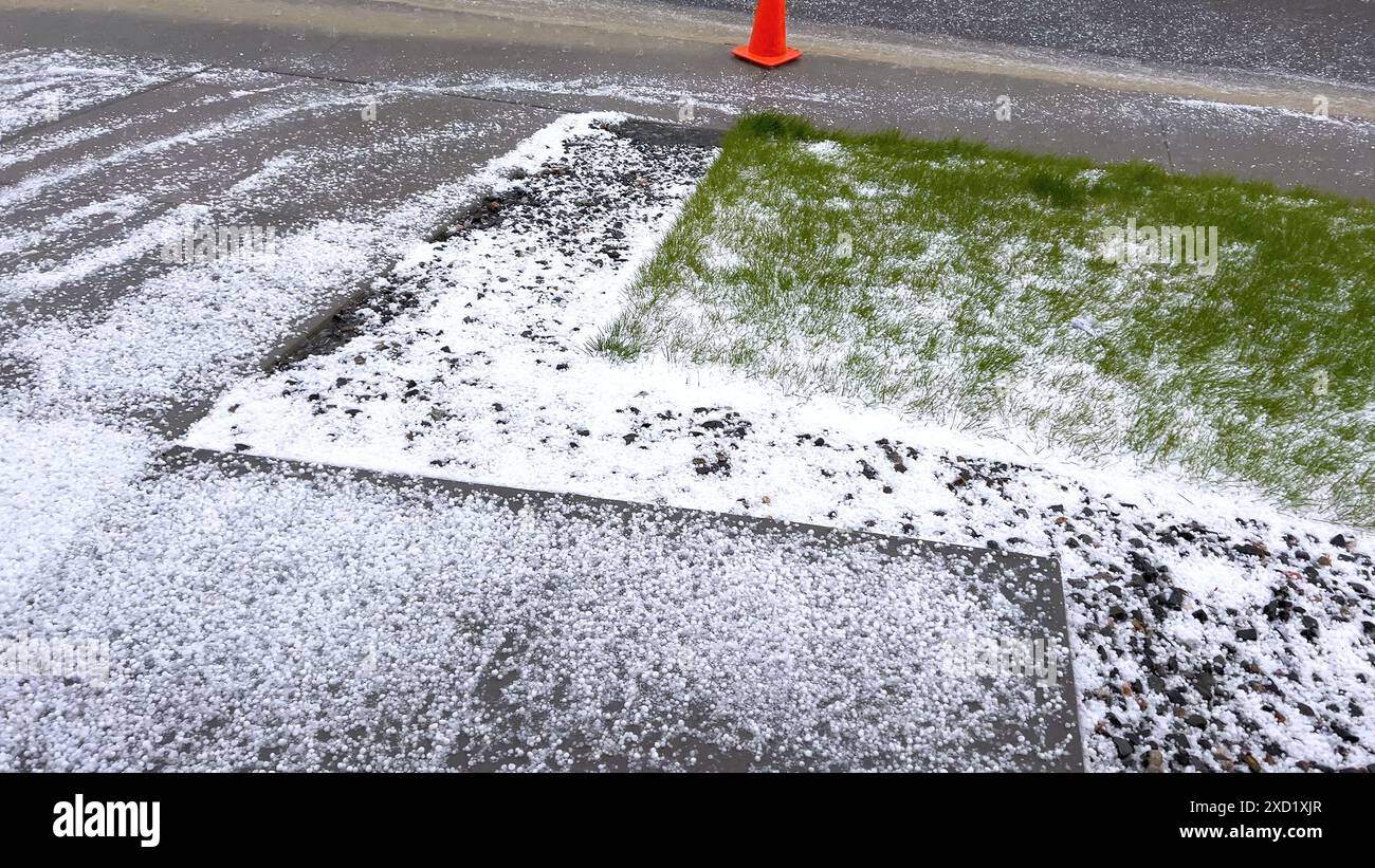 Suburban Neighborhood Covered in Hail After a Storm Stock Photo - Alamy