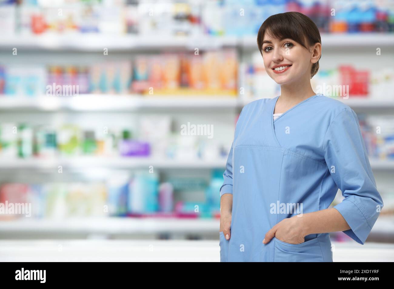 Blurred view female pharmacist hi-res stock photography and images - Alamy