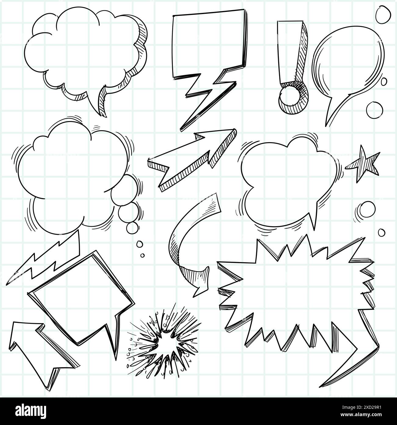 Hand drawn sketch speech bubble set design Stock Vector Image & Art - Alamy