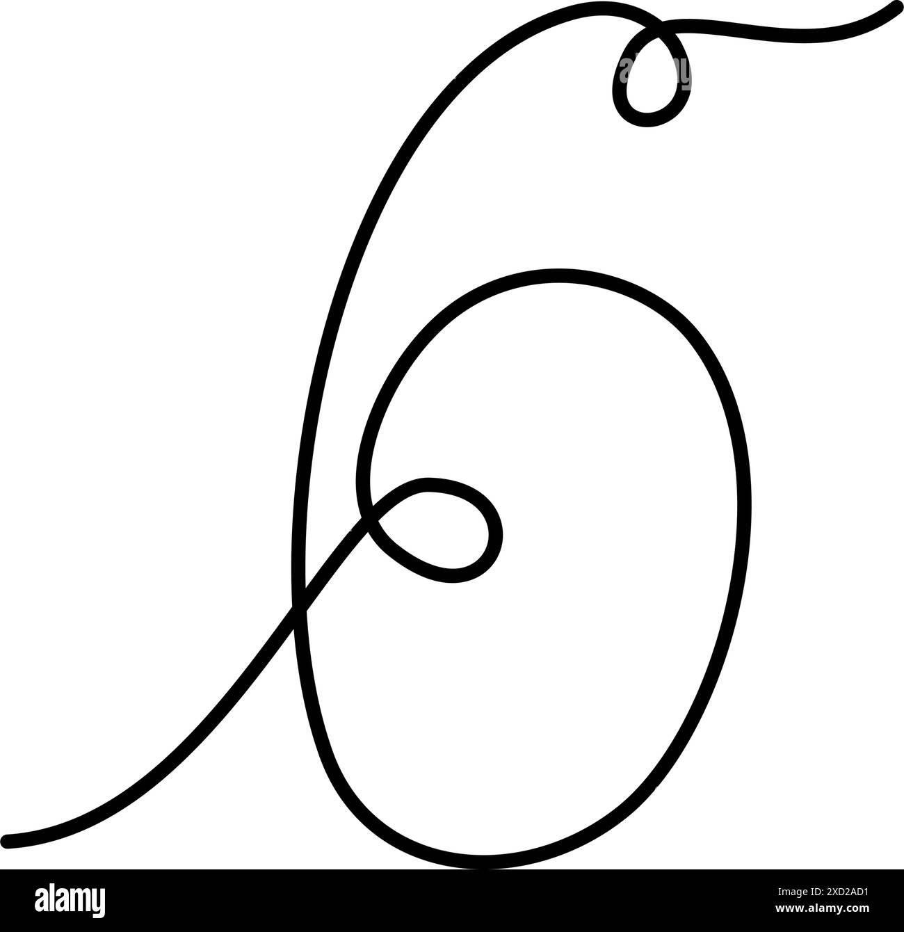 Number 6 continuous line. Number six Hand lettering design concept in minimalist style. Line Art. Isolate. EPS Vector. Cards, poster, banner, brochure, price tag, label or web, promo inscription idea Stock Vector