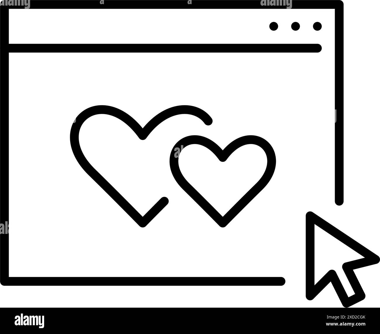 Dating app, interactive relationship hub. Mouse clicking on intertwined hearts, web page. Pixel perfect vector icon Stock Vector