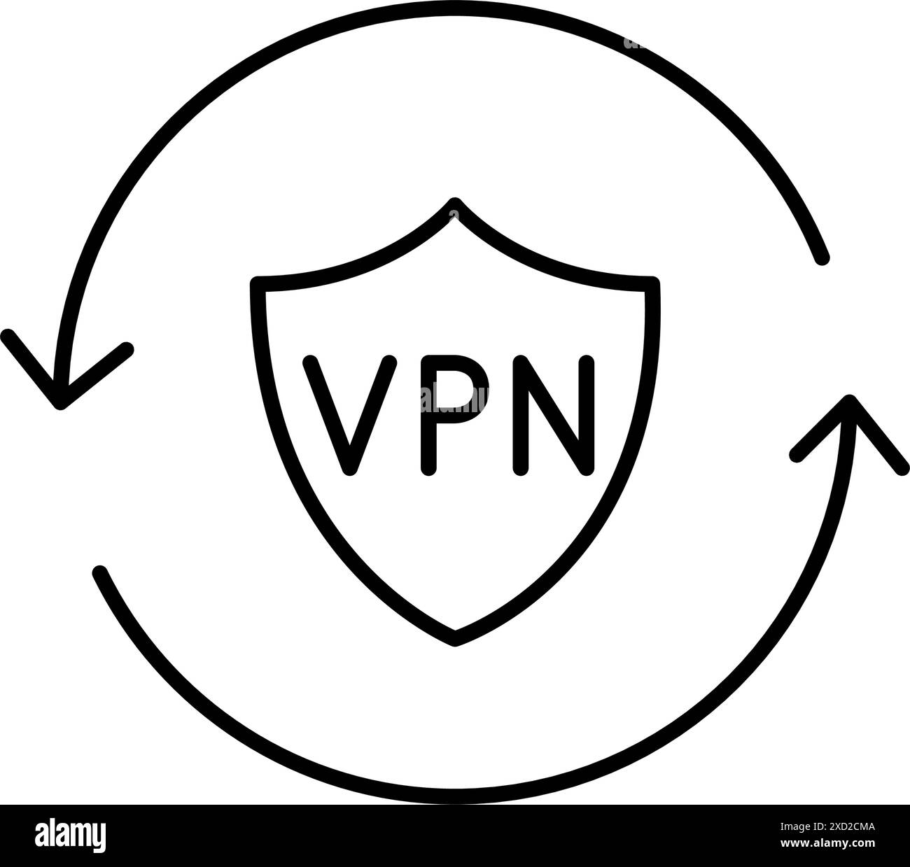 VPN shield and renew arrows. Consistent security and regular updates. Internet user privacy. Pixel perfect editable icon Stock Vector