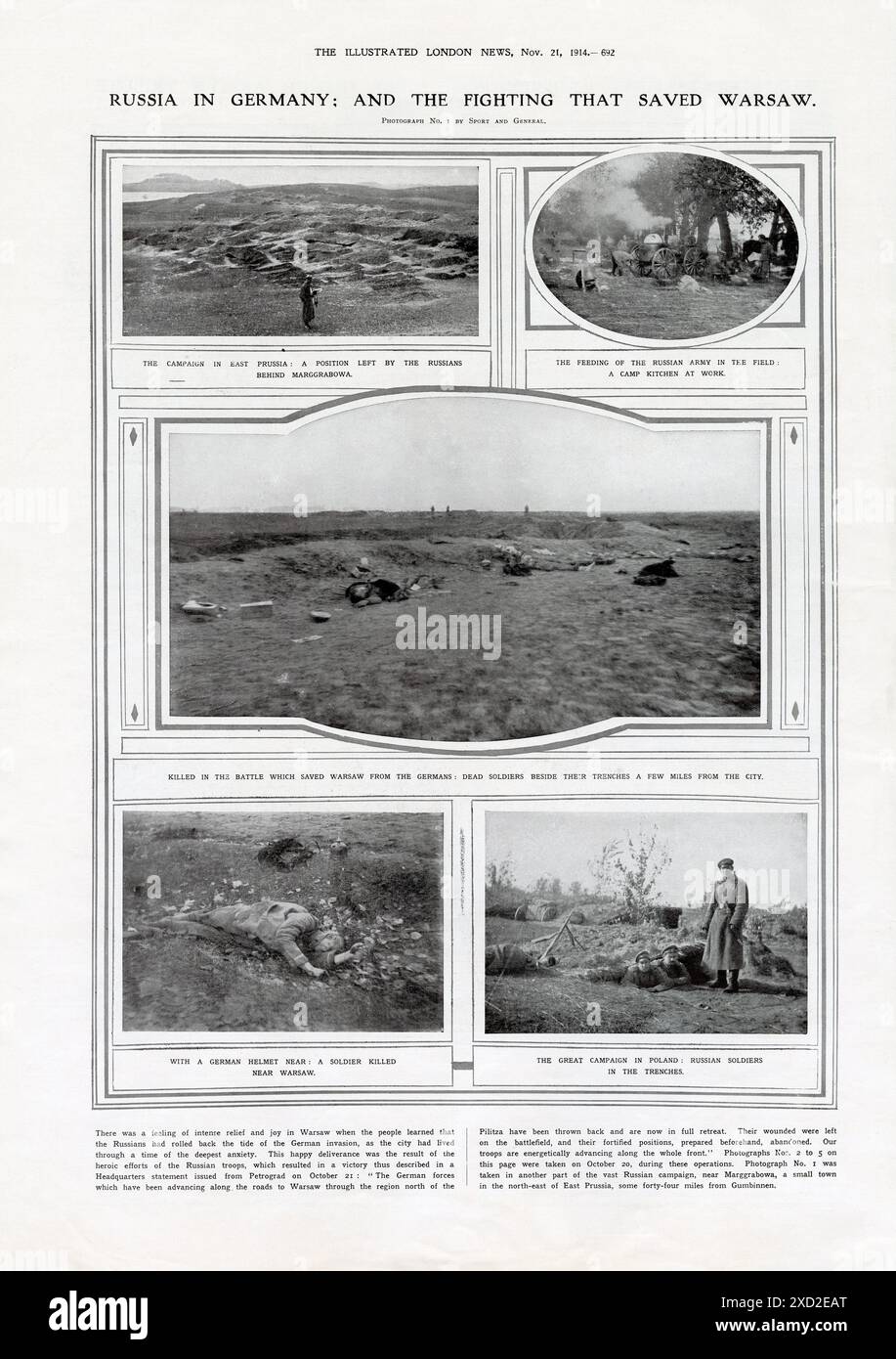 RUSSIA IN GERMANY AND THE FIGHTING THAT SAVED WARSAW. THE ILLUSTRATED LONDON NEWS NOVEMBER 21, 1914 Stock Photo