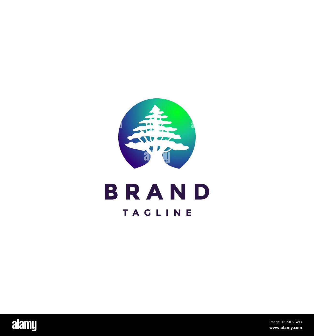 Silhouette of a Tree with a Blue and Green Background in a Circle Logo Design. Simple Tree Silhouette Inside Circle Logo Design. Stock Vector