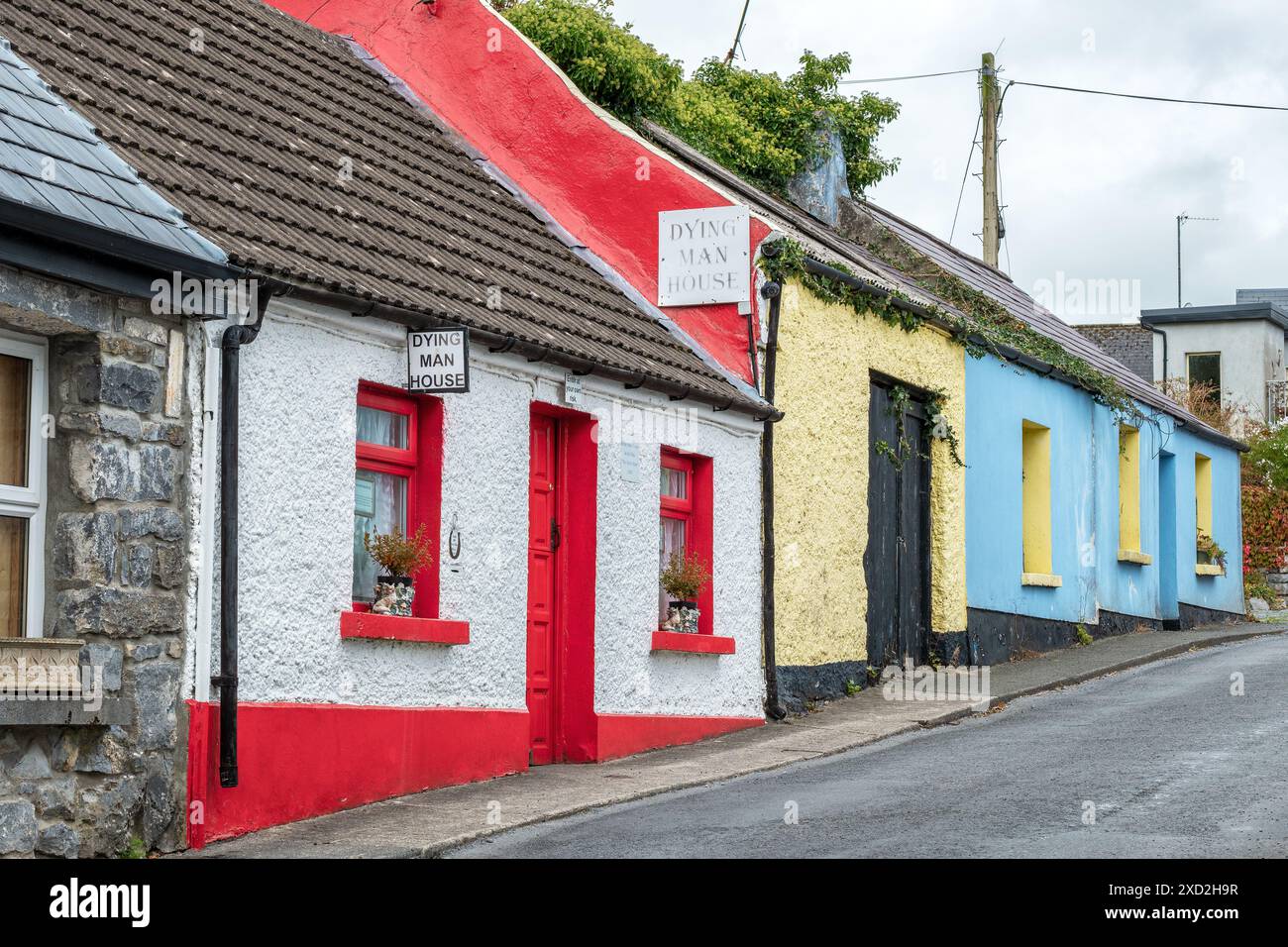 Riverview Street with Dying Man House from 'The Quiet Man' film. Cong, Ireland Stock Photo