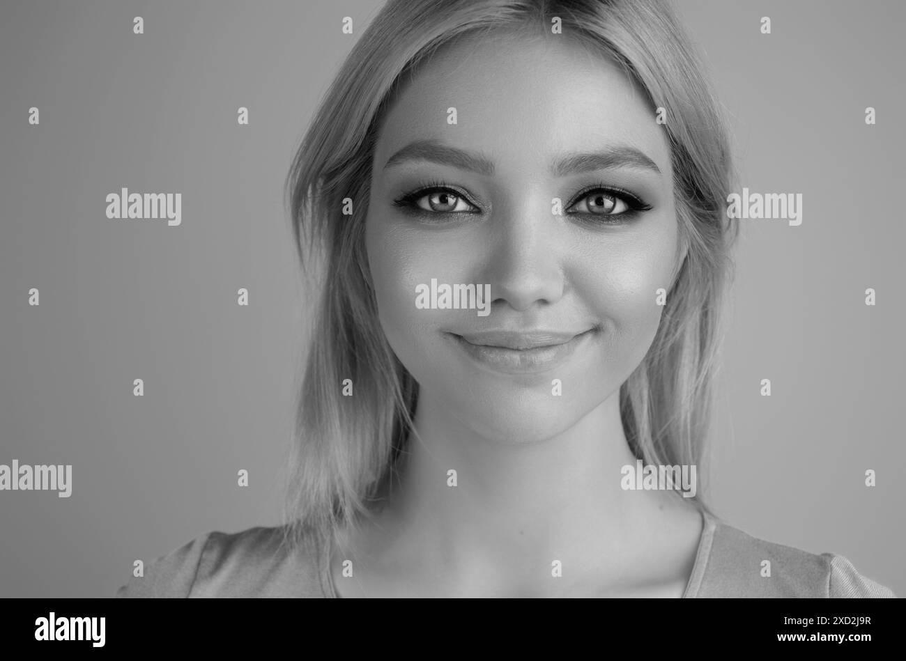 Smiling face. Female face happy smile. Close up portrait of young happy ...
