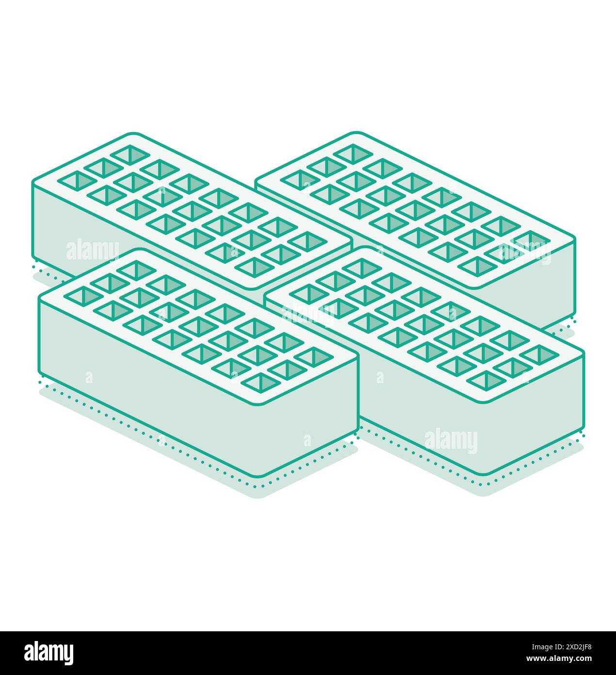 Isometric bricks with holes. Vector illustration. Outline 3D object isolated on white background. Infographics element. Stock Vector