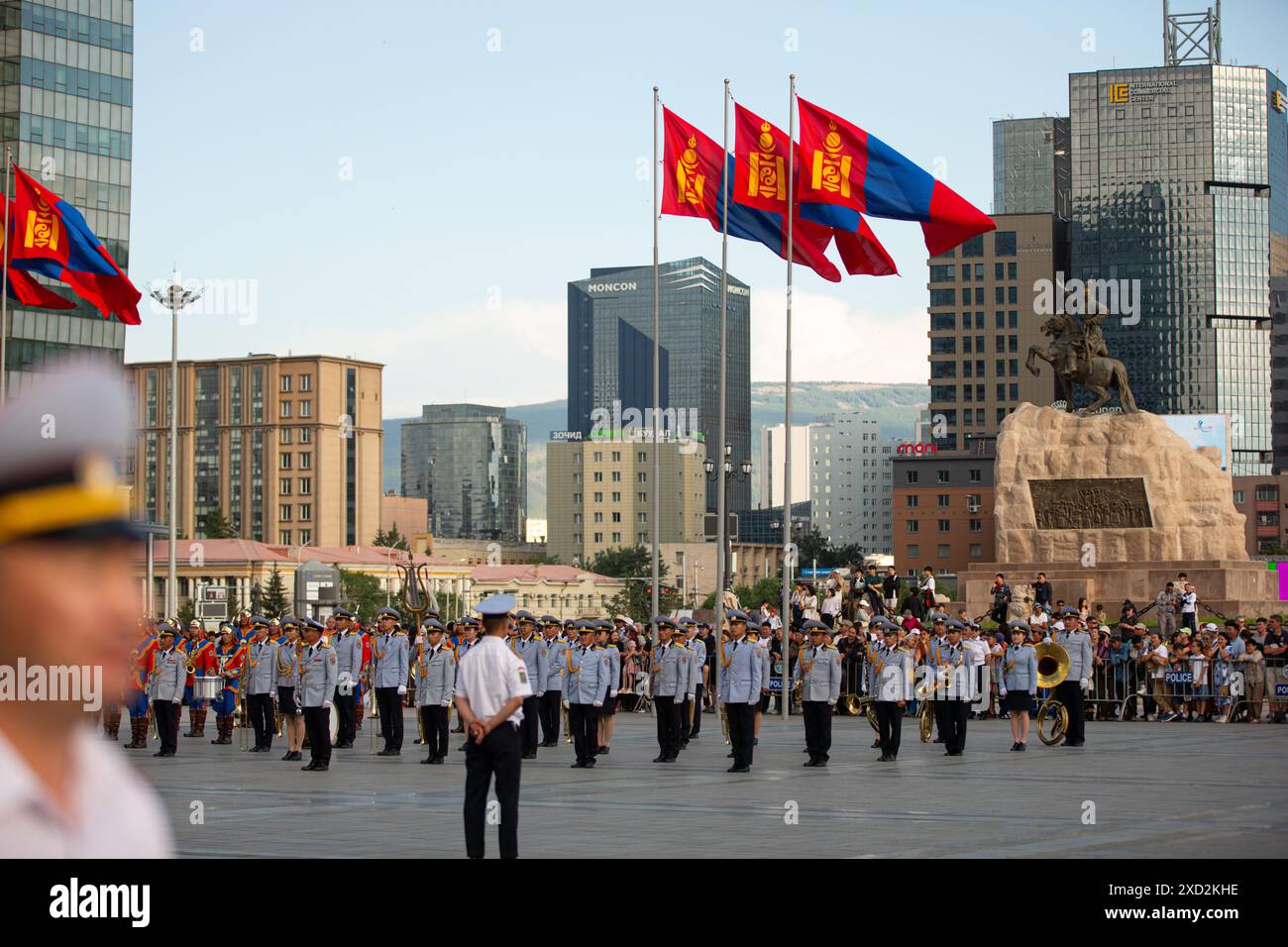 Ulaanbaatar, Mongolia. 10th Jul, 2023. Ceremony of raising the Nine Base White Banners. Credit: L.Enkh-Orgil. Stock Photo