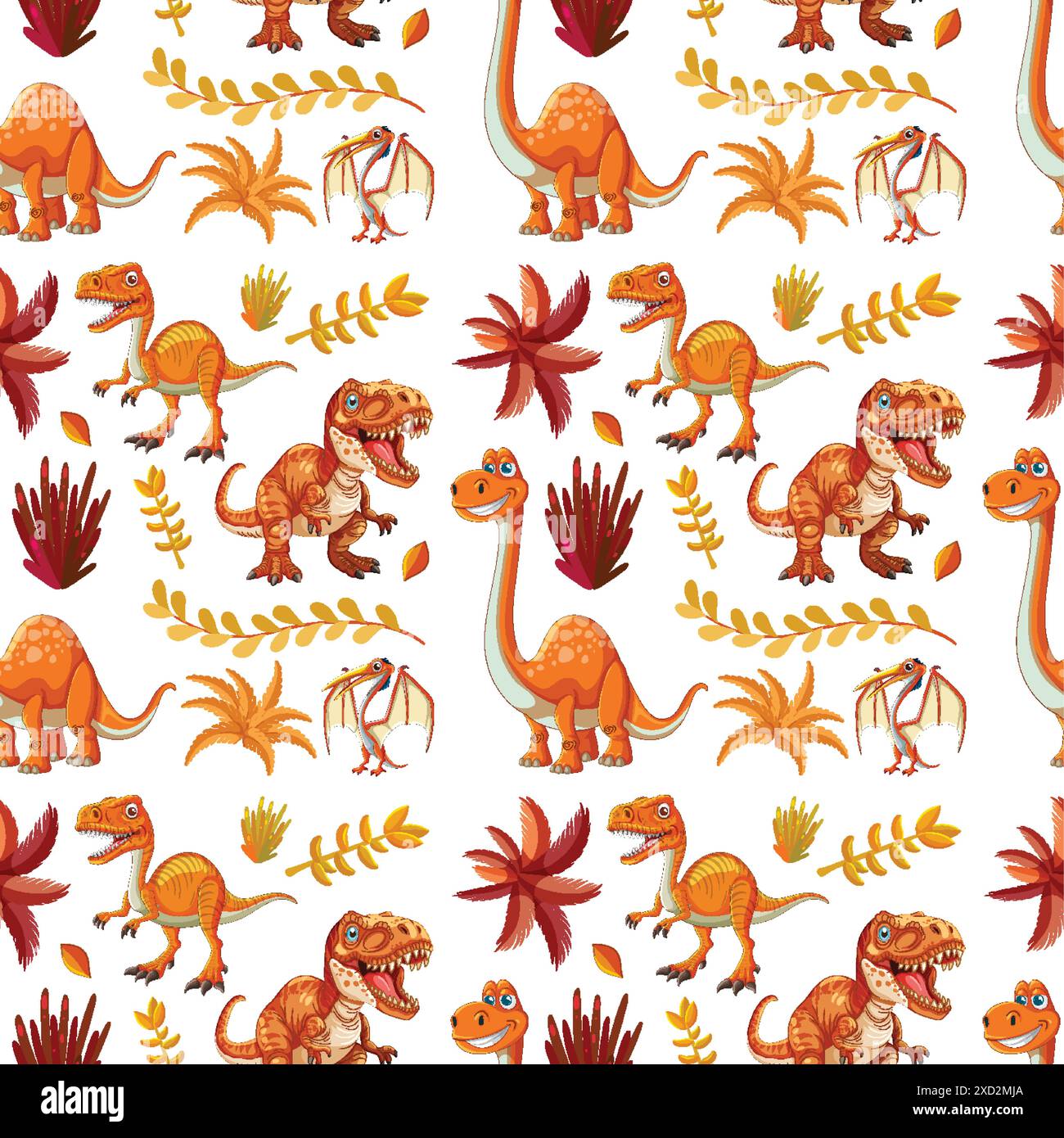 Dinosaurs and foliage in a seamless pattern Stock Vector Image & Art ...