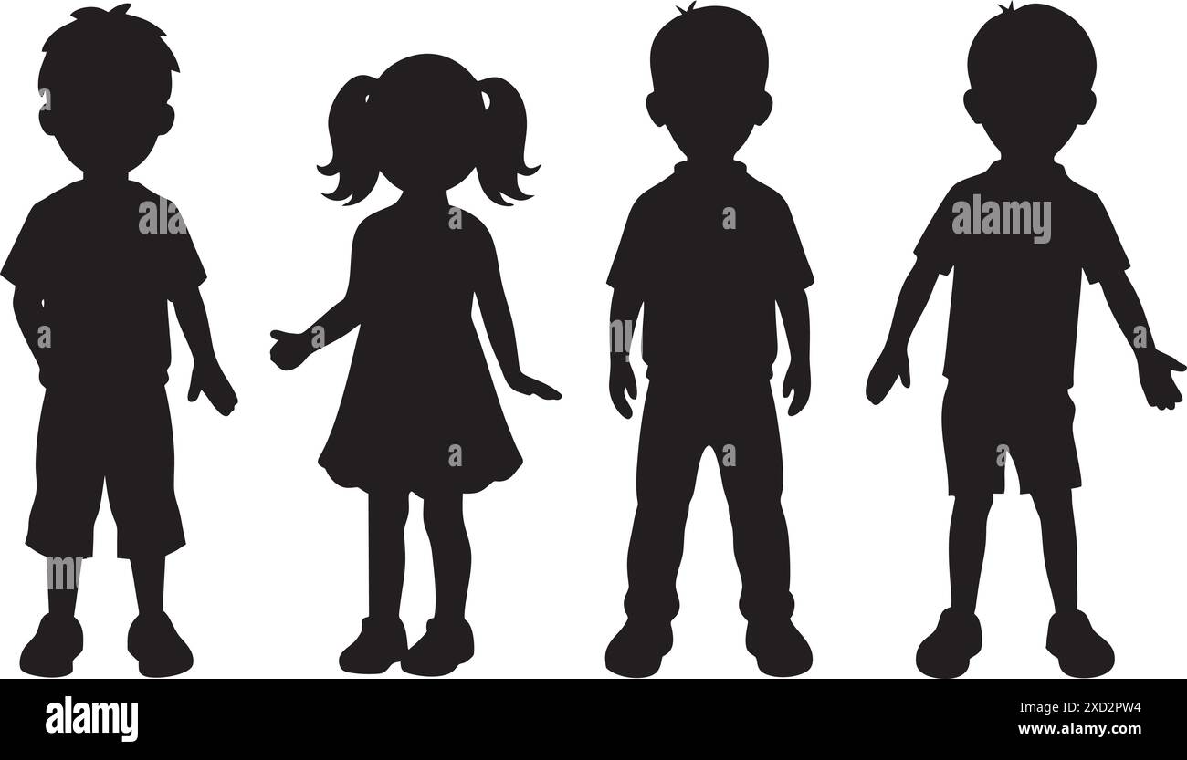 Children kids silhouette set, vector silhouette of children Stock Vector