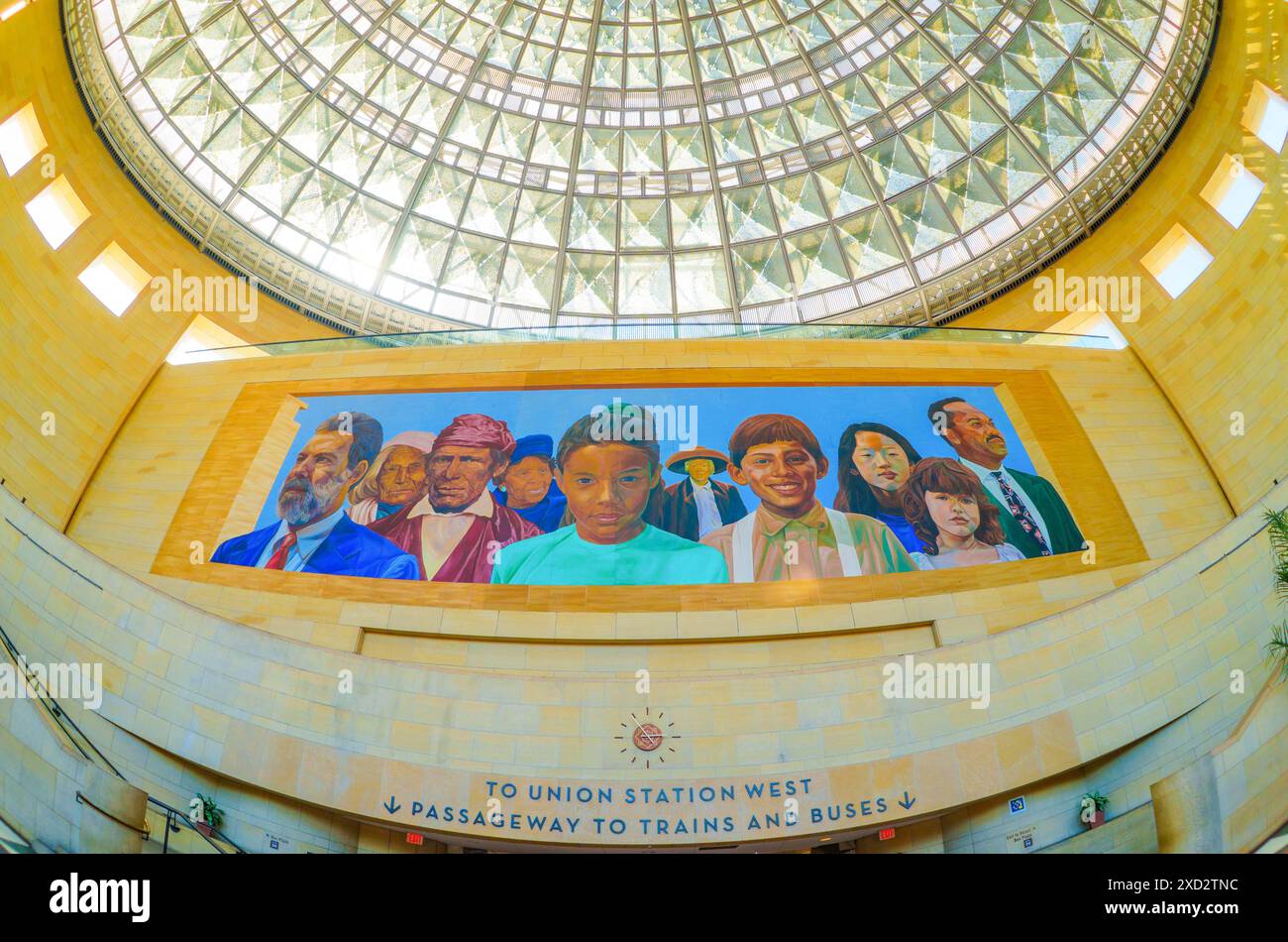 Los Angeles, California - April 12, 2024: Vibrant mural at Union Station, highlighting the cultural richness of the place Stock Photo