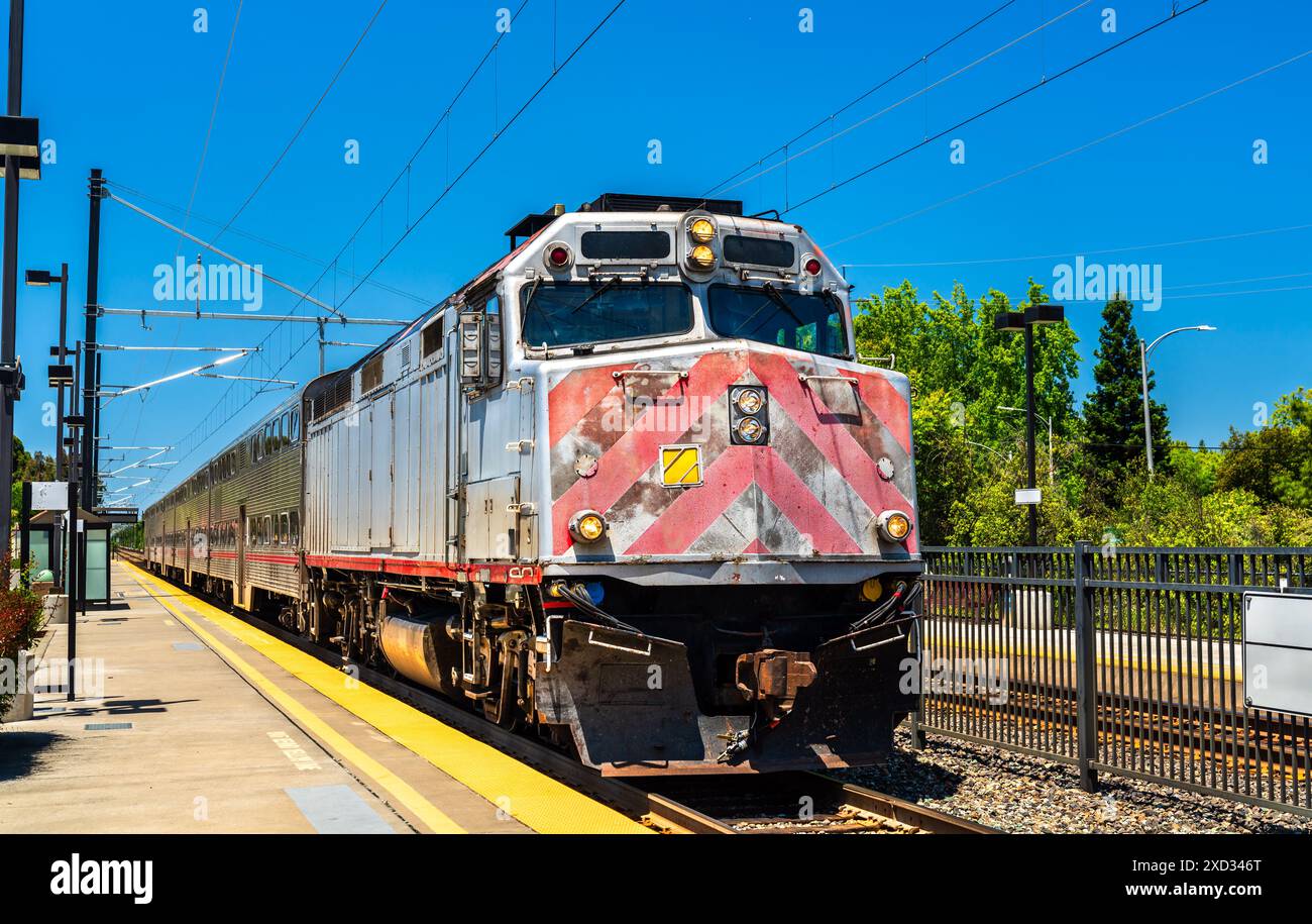 Commuter train at California Avenue Station in Palo Alto Silicon
