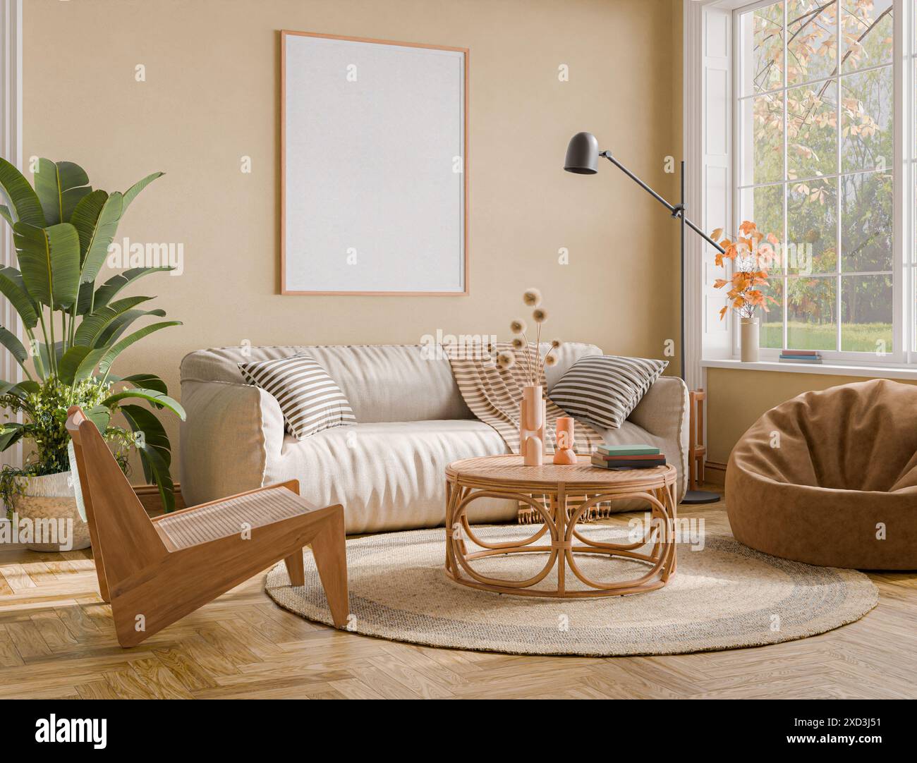 Contemporary interior design of the living room in soft neutral tones ...