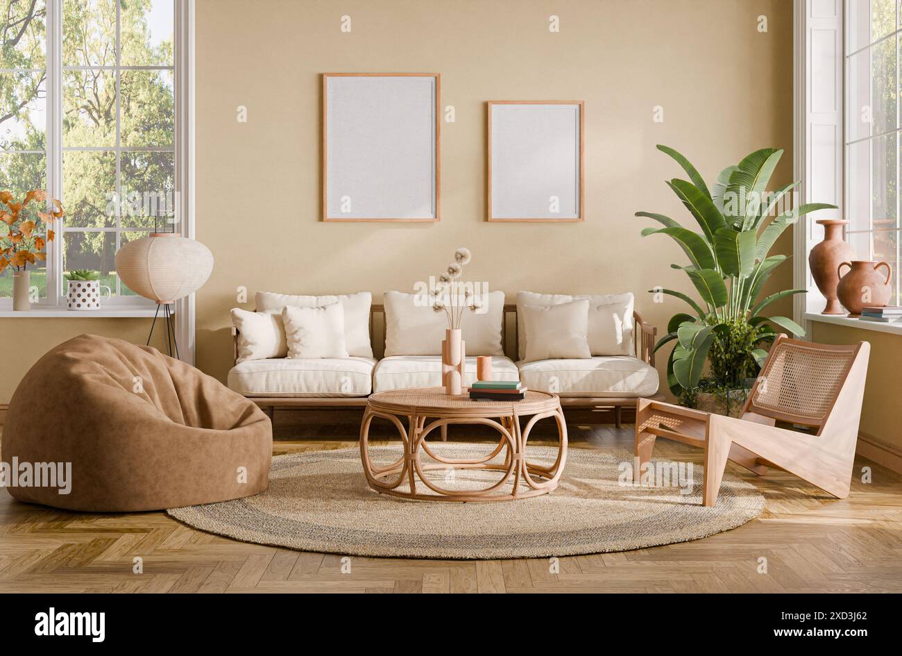 Contemporary interior design of the living room in soft neutral tones ...