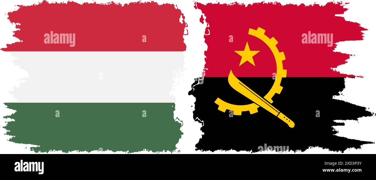 Angola and Hungary grunge flags connection, vector Stock Vector