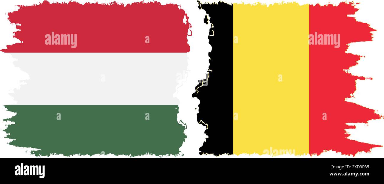 Belgium and Hungary grunge flags connection, vector Stock Vector
