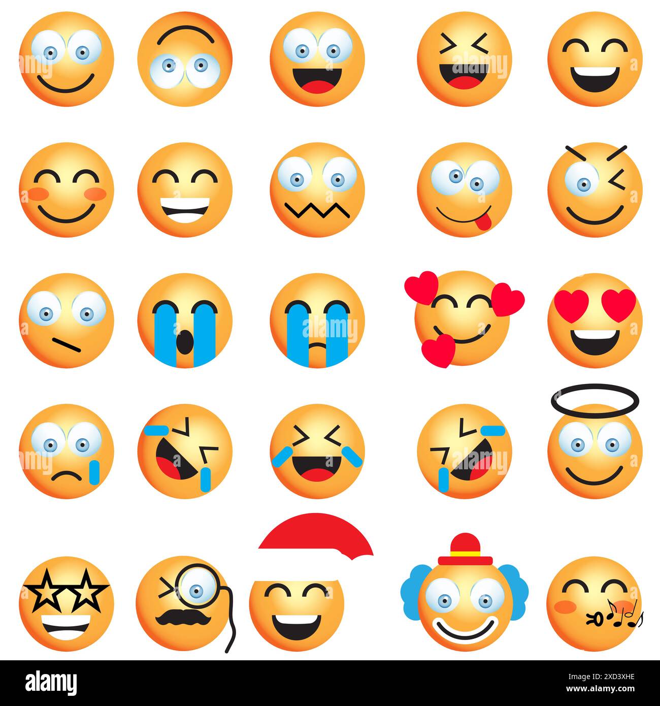 Set of Emoticons, Smiley face icons isolated on a white  background Stock Vector