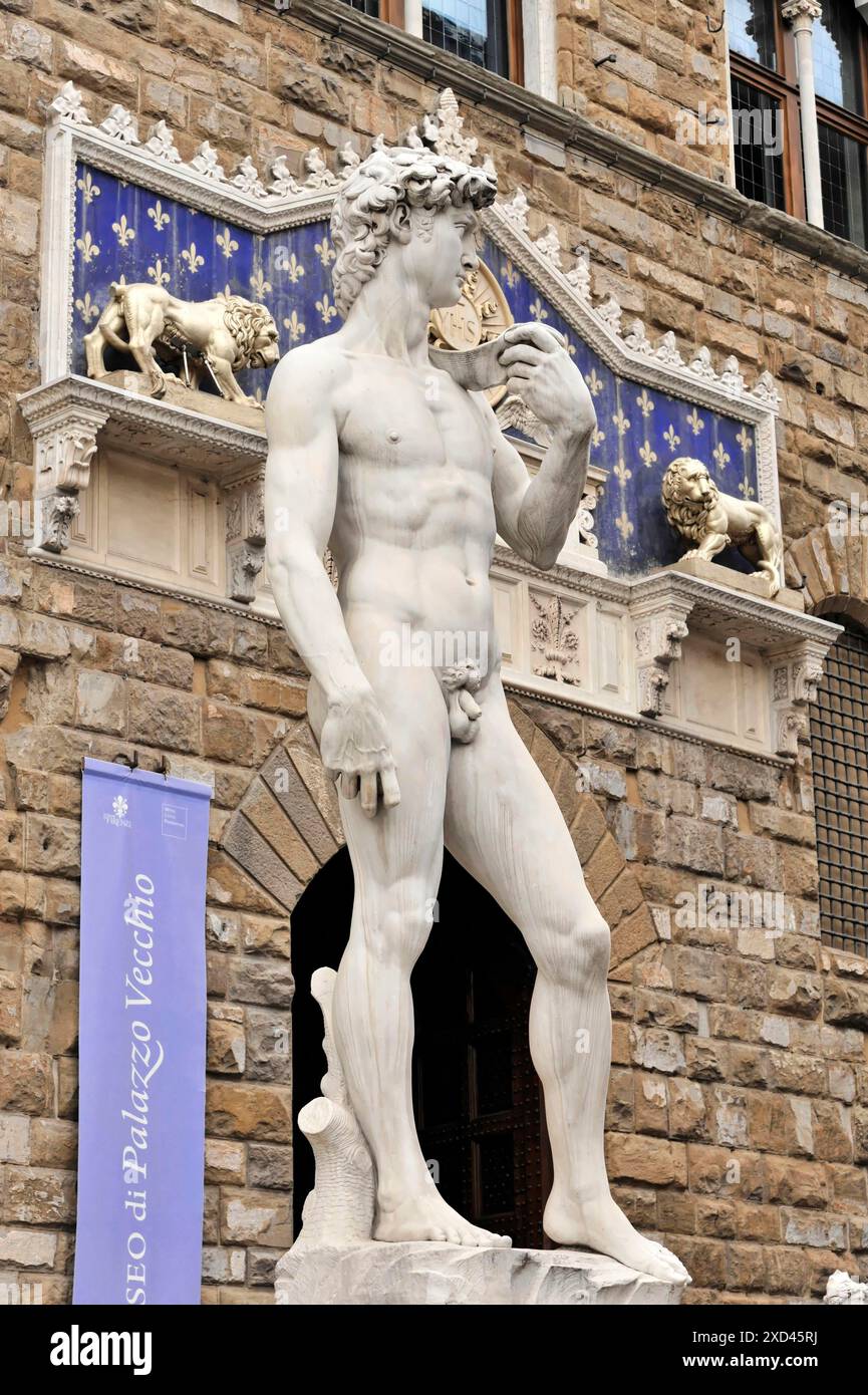 Tuscany, Italy, Europe, Replica of the statue of David in front of ...