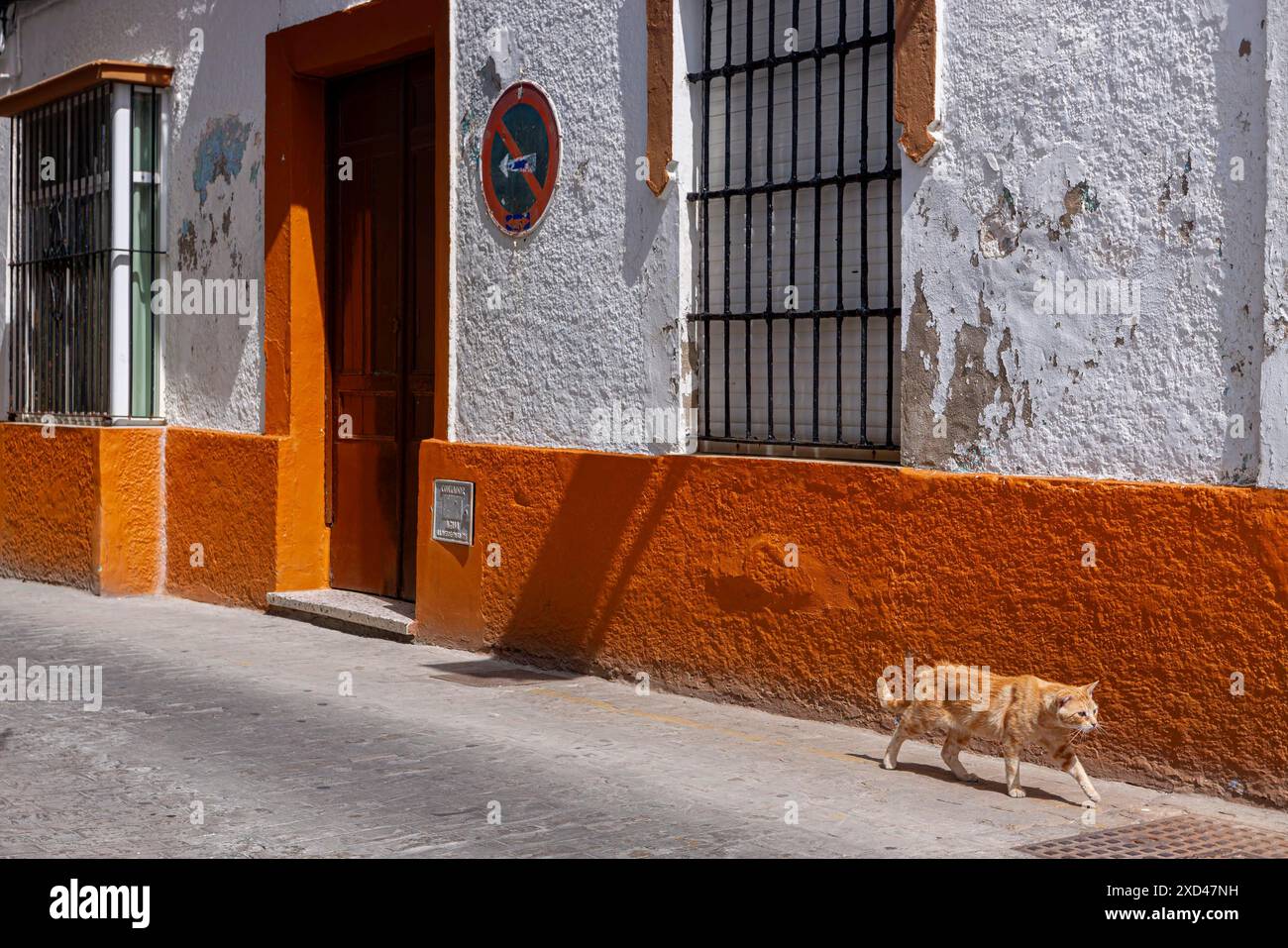 Small alley with colourful house facades, Rota, Andalusia, Spain Stock ...