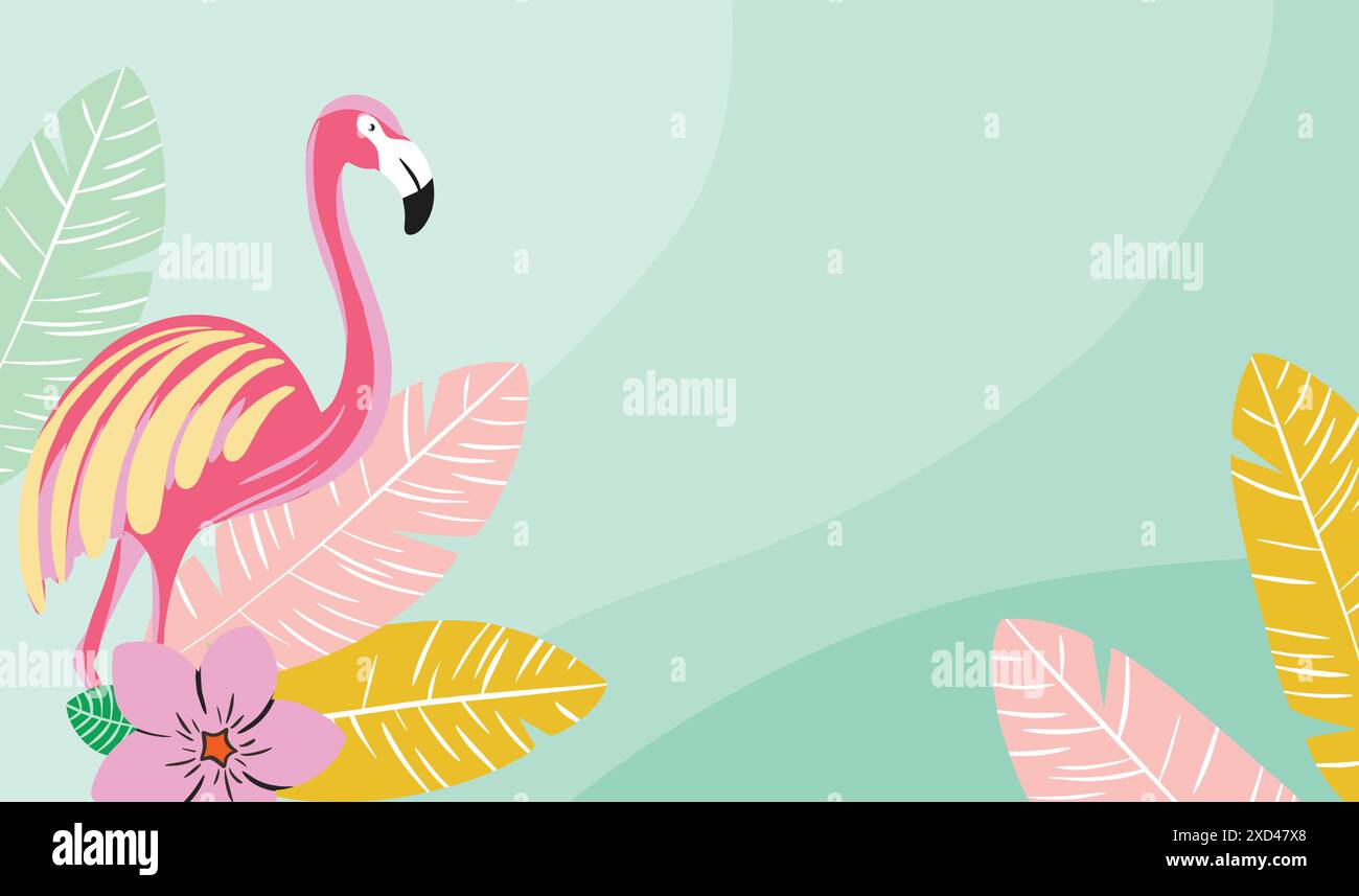 Summer tropical background flamingo and leaves design Stock Vector ...