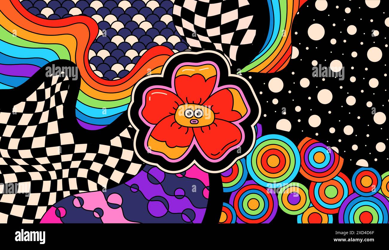 Coloring page with Psychedelic groovy flower Stock Vector Image & Art
