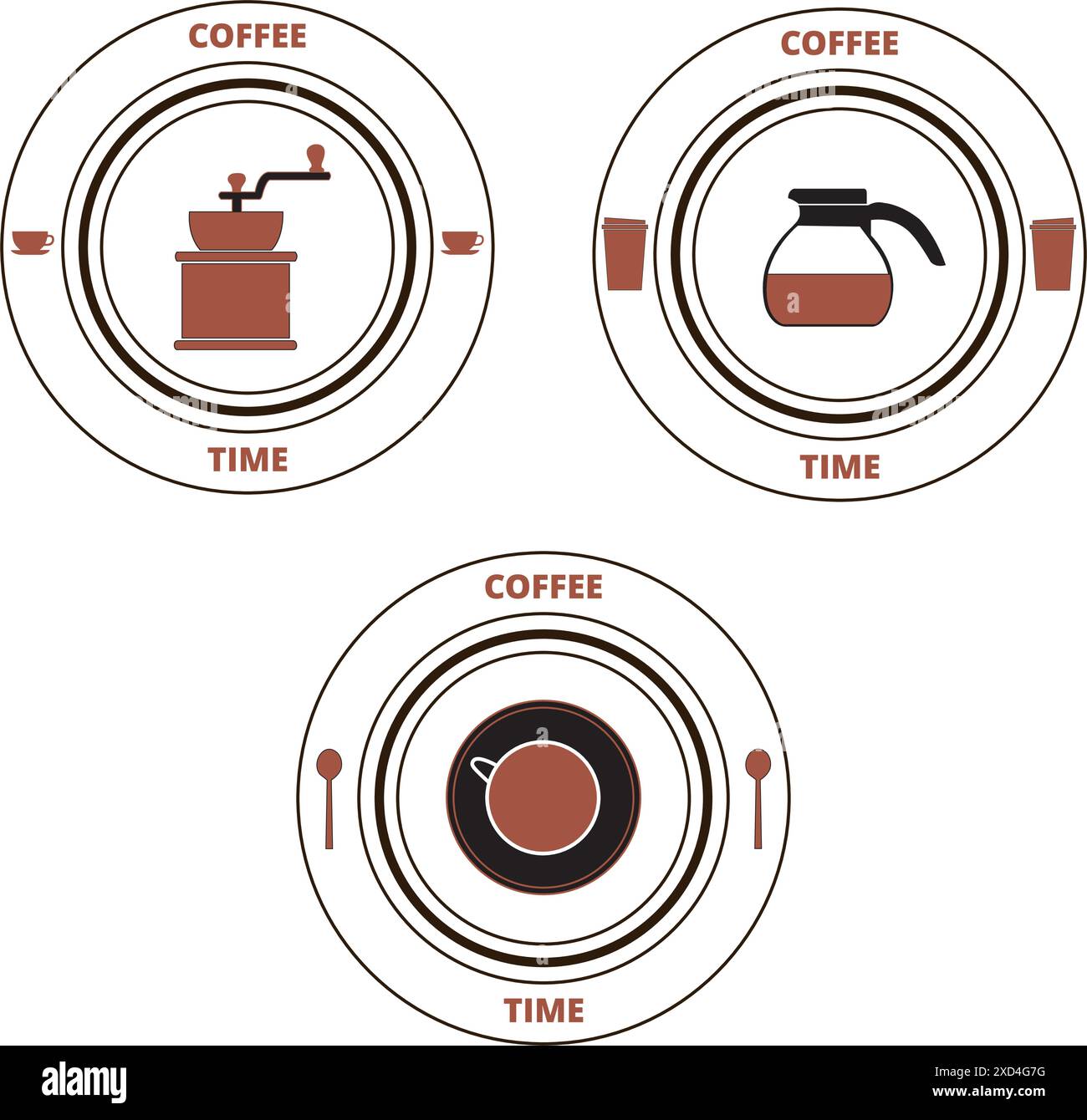 Brown coffee time round banners on a white background Stock Vector