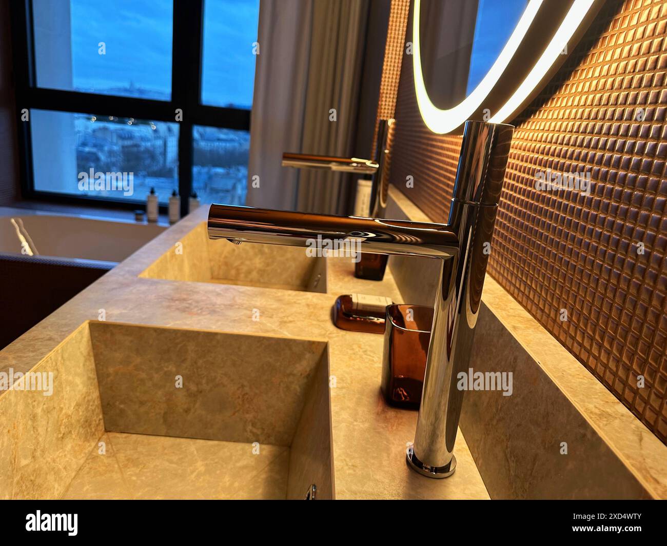 Modern sinks and faucets in hotel bathroom Stock Photo - Alamy