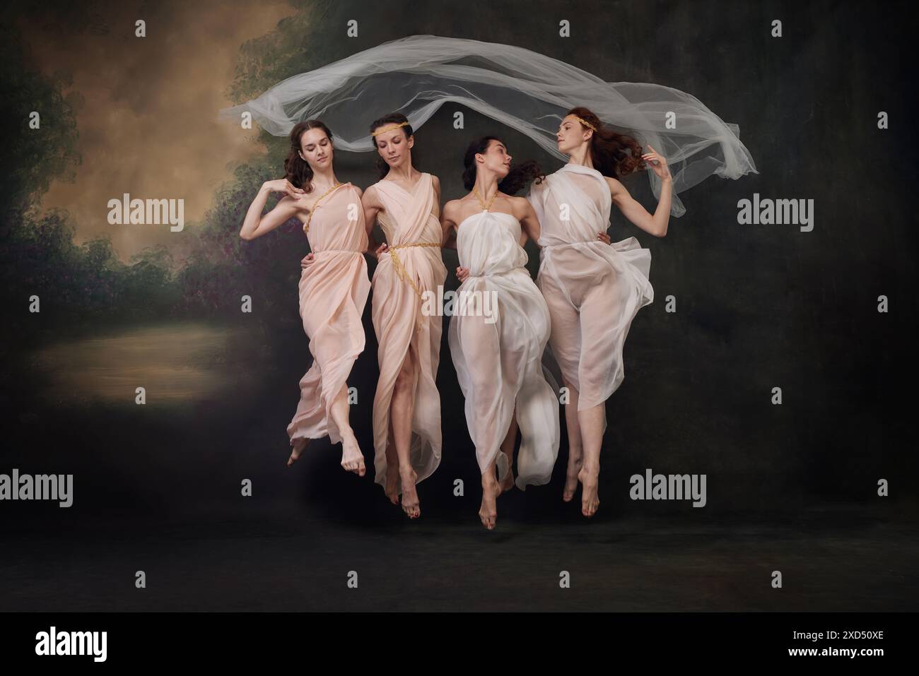 Four female dancers embody the spirit of classical dance in harmonious ...