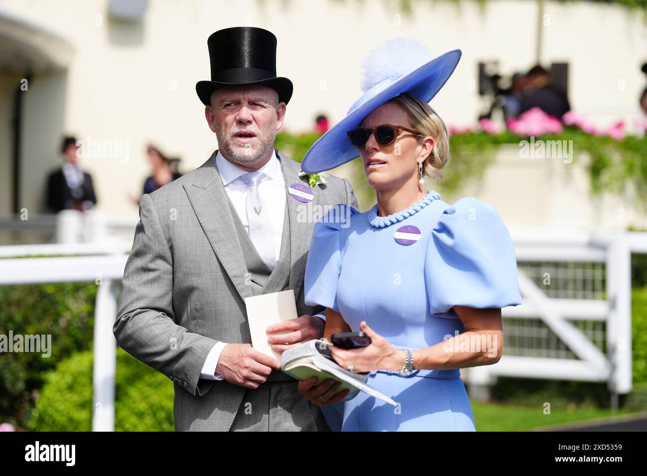 Zara and Mike Tindall (left) during day three of Royal Ascot at Ascot Racecourse, Berkshire. Picture date: Thursday June 20, 2024. Stock Photo