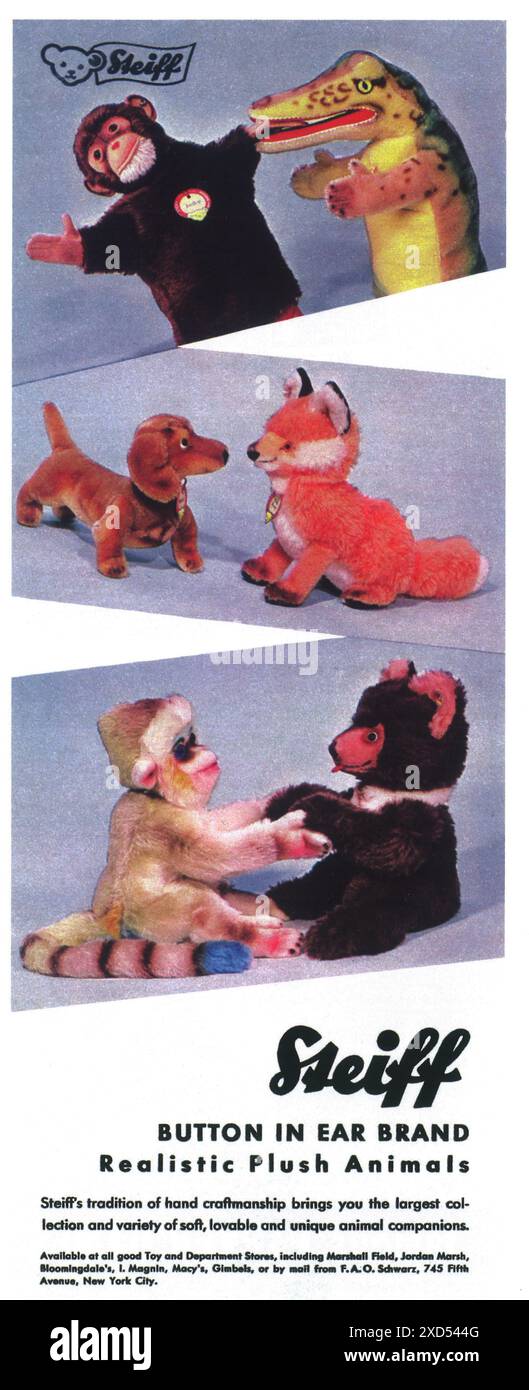 1965 Steiff realistic plush animals ad Stock Photo