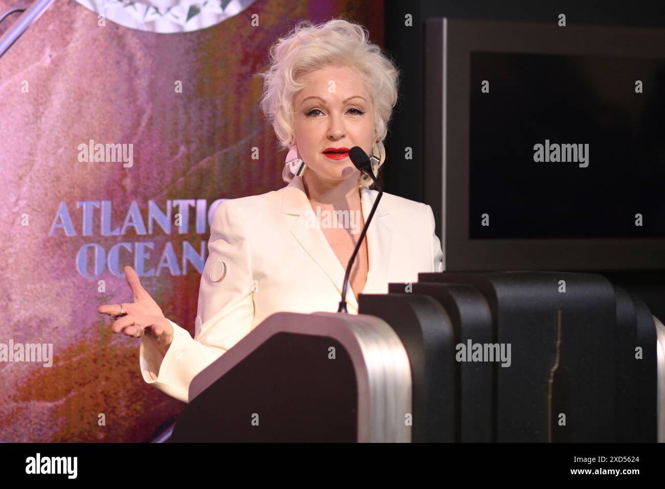 Singer-songwriter Cindy Lauper speaks during her visit to the Empire ...