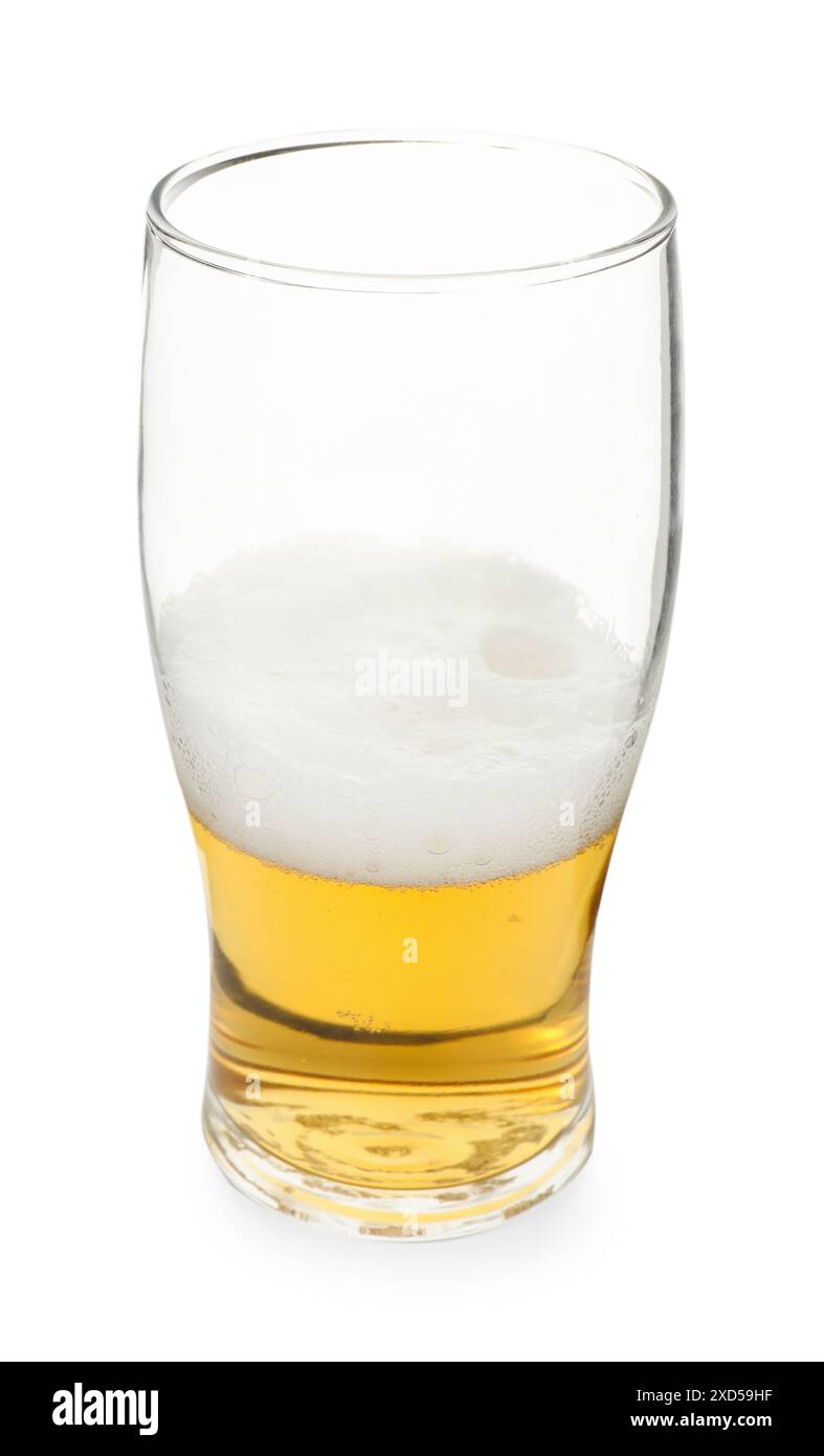 Half full glass of beer isolated on white Stock Photo