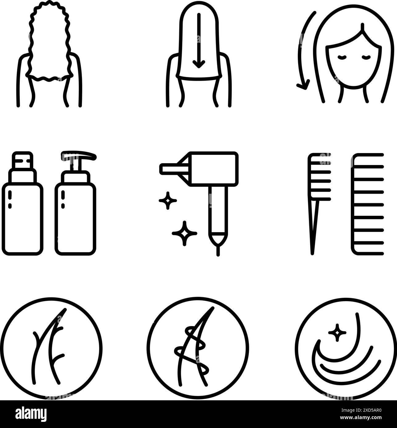 Hair straightener icons set for hair care treatment and beauty or woman ...
