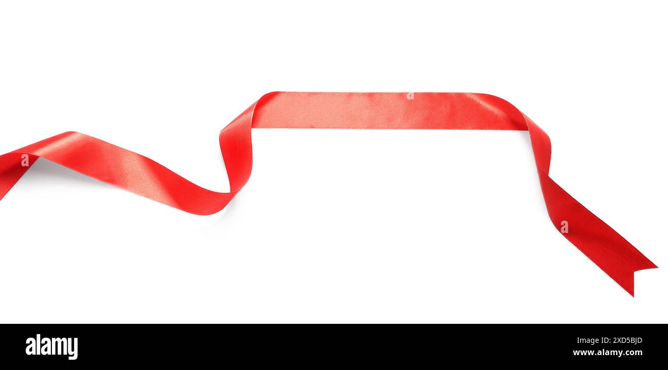 One beautiful red ribbon isolated on white, top view Stock Photo - Alamy