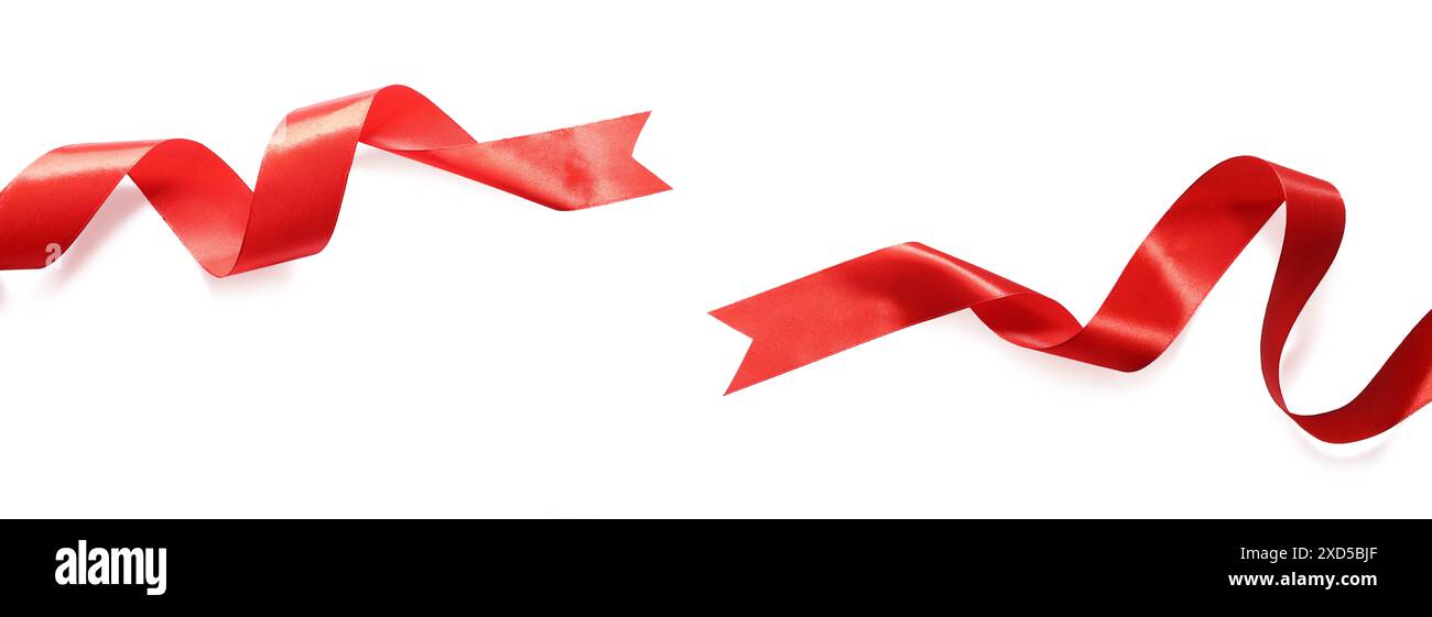 Two beautiful red ribbons isolated on white, top view Stock Photo - Alamy