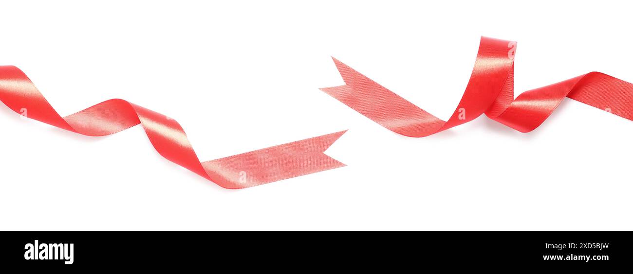 Two beautiful red ribbons isolated on white Stock Photo - Alamy