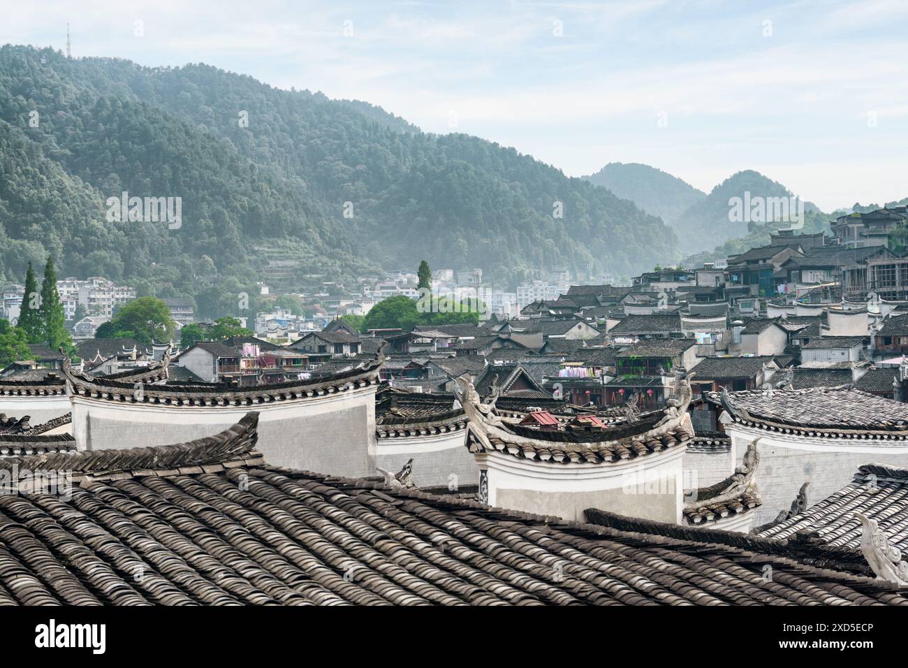 Awesome view of traditional Chinese black tile roofs of authentic ...