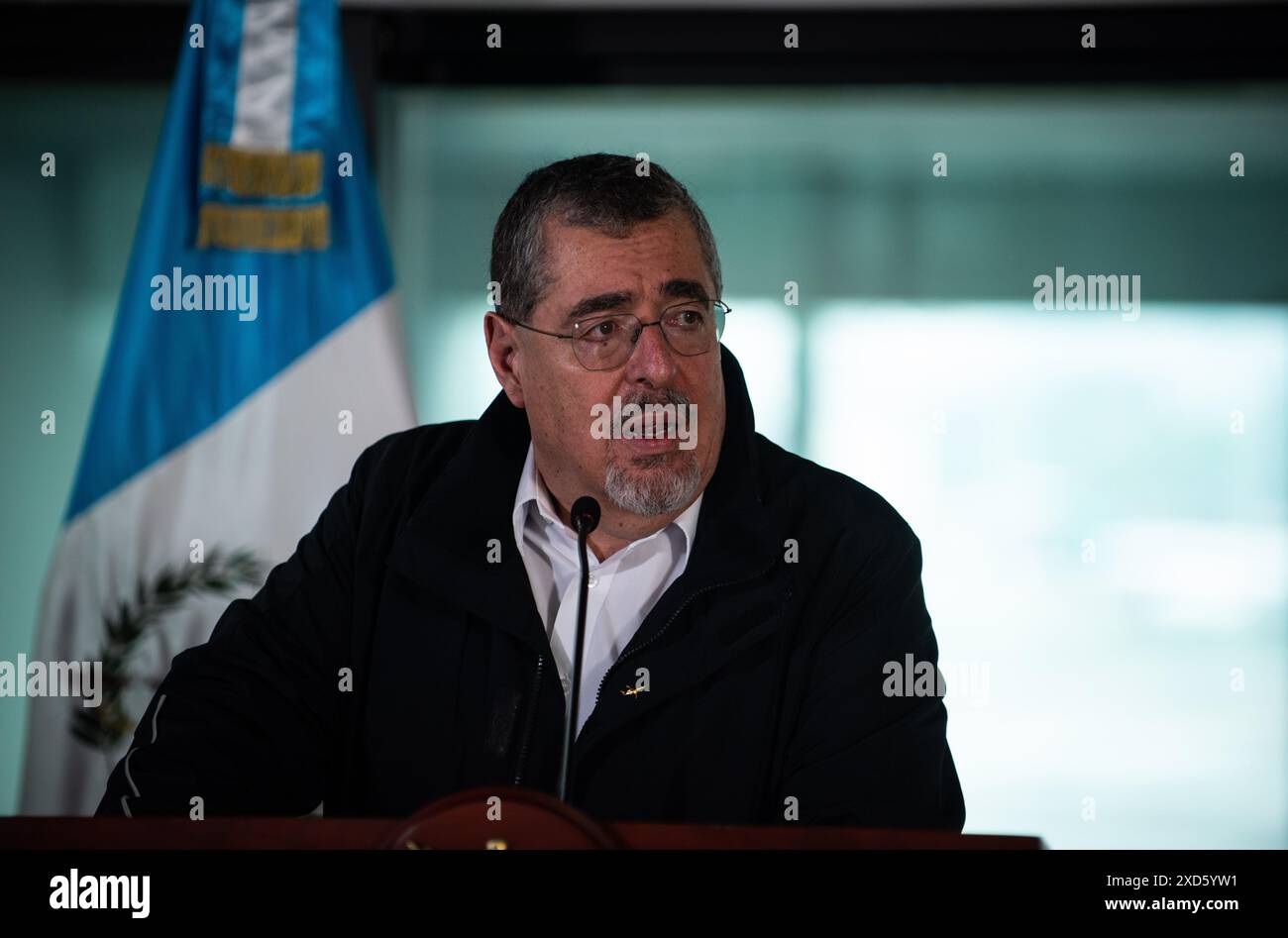 Guatemala City, Guatemala City, Guatemala. 20th June, 2024. President BERNARDO AREVALO speaks on different topics, including the appointment of the new Director of Civil Aeronautics and the visit of the president of Honduras, XIOMARA CASTRO. (Credit Image: © Fernando Chuy/ZUMA Press Wire) EDITORIAL USAGE ONLY! Not for Commercial USAGE! Stock Photo